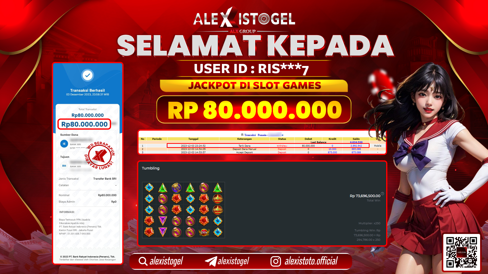ALEXISTOGEL JACKPOT SLOT GAMES RP. 80.000.000 LUNAS