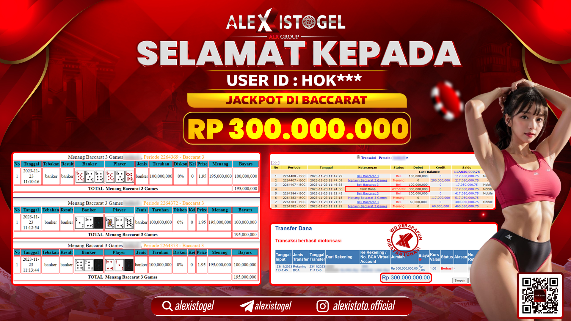 ALEXISTOGEL JACKPOT BACCARAT RP. 300.000.000 LUNAS