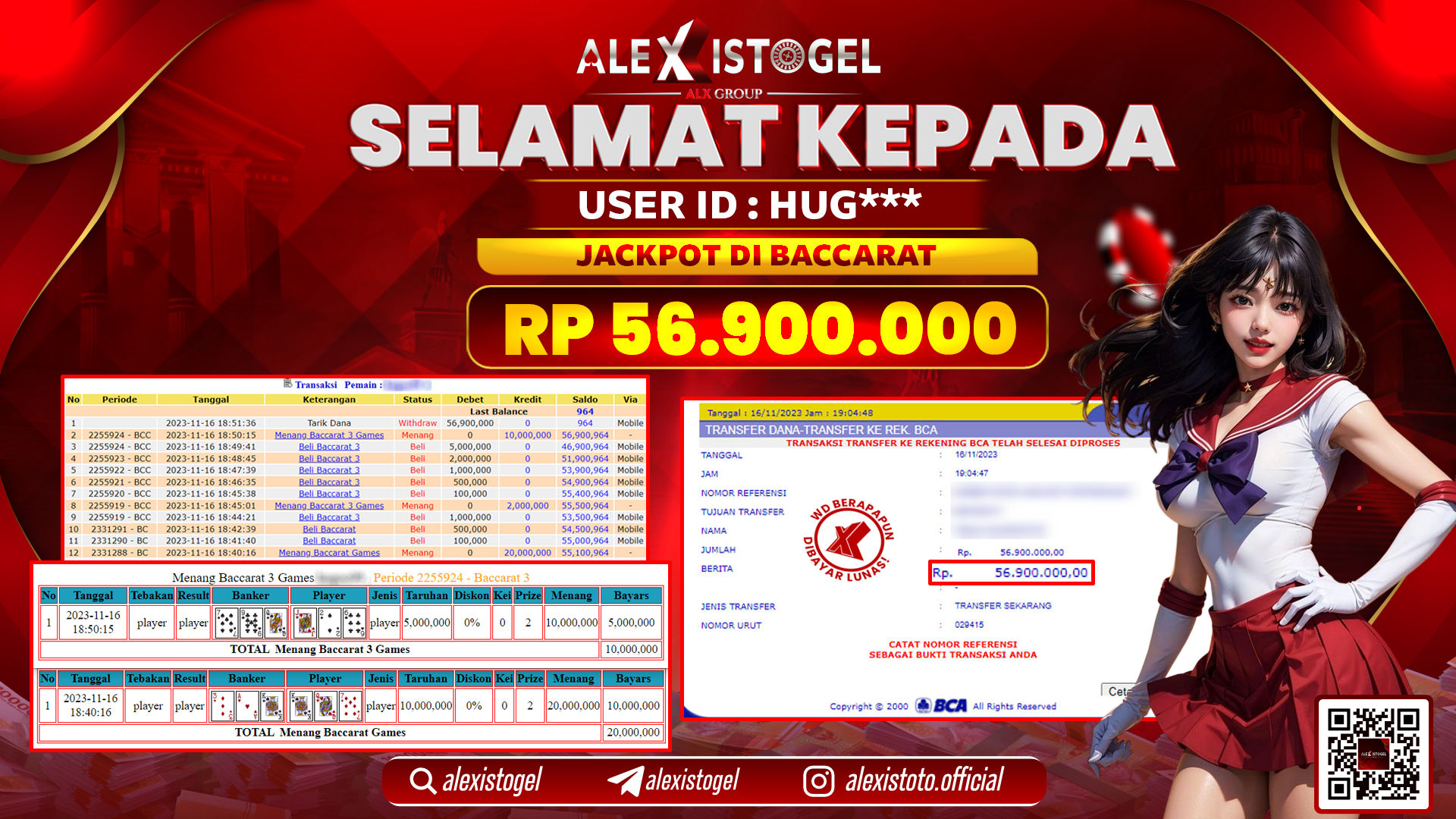 ALEXISTOGEL JACKPOT BACCARAT RP. 56.900.000 LUNAS