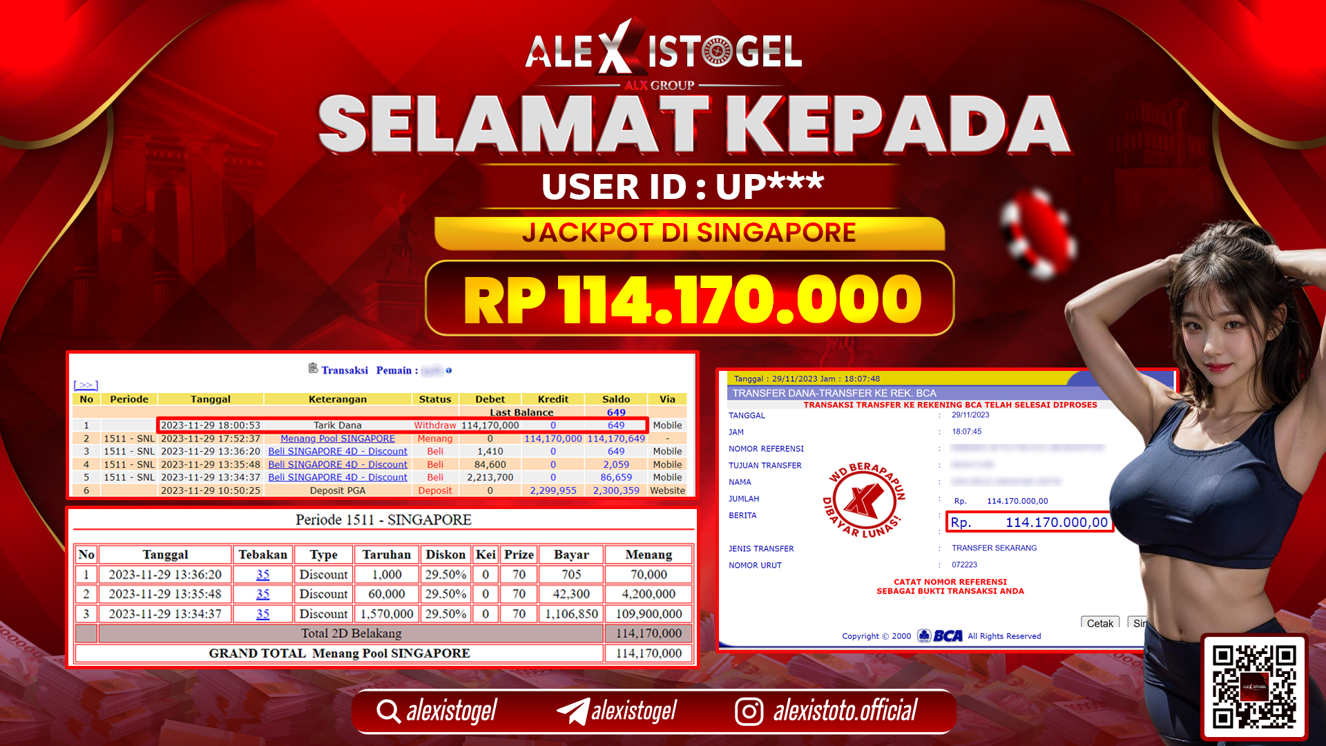 ALEXISTOGEL JACKPOT SINGAPORE POOLS RP. 114.170.000 LUNAS