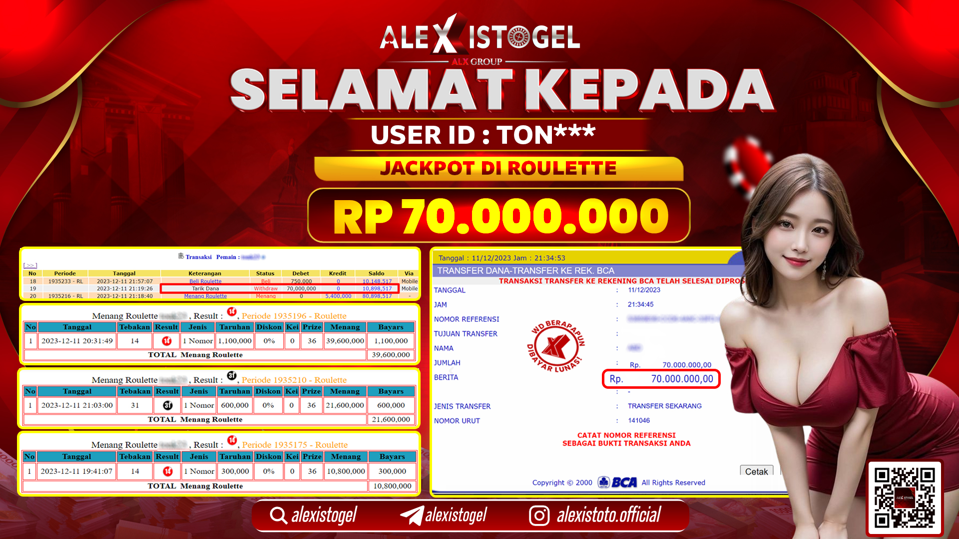 ALEXISTOGEL JACKPOT ROULETTE RP. 70.000.000 LUNAS