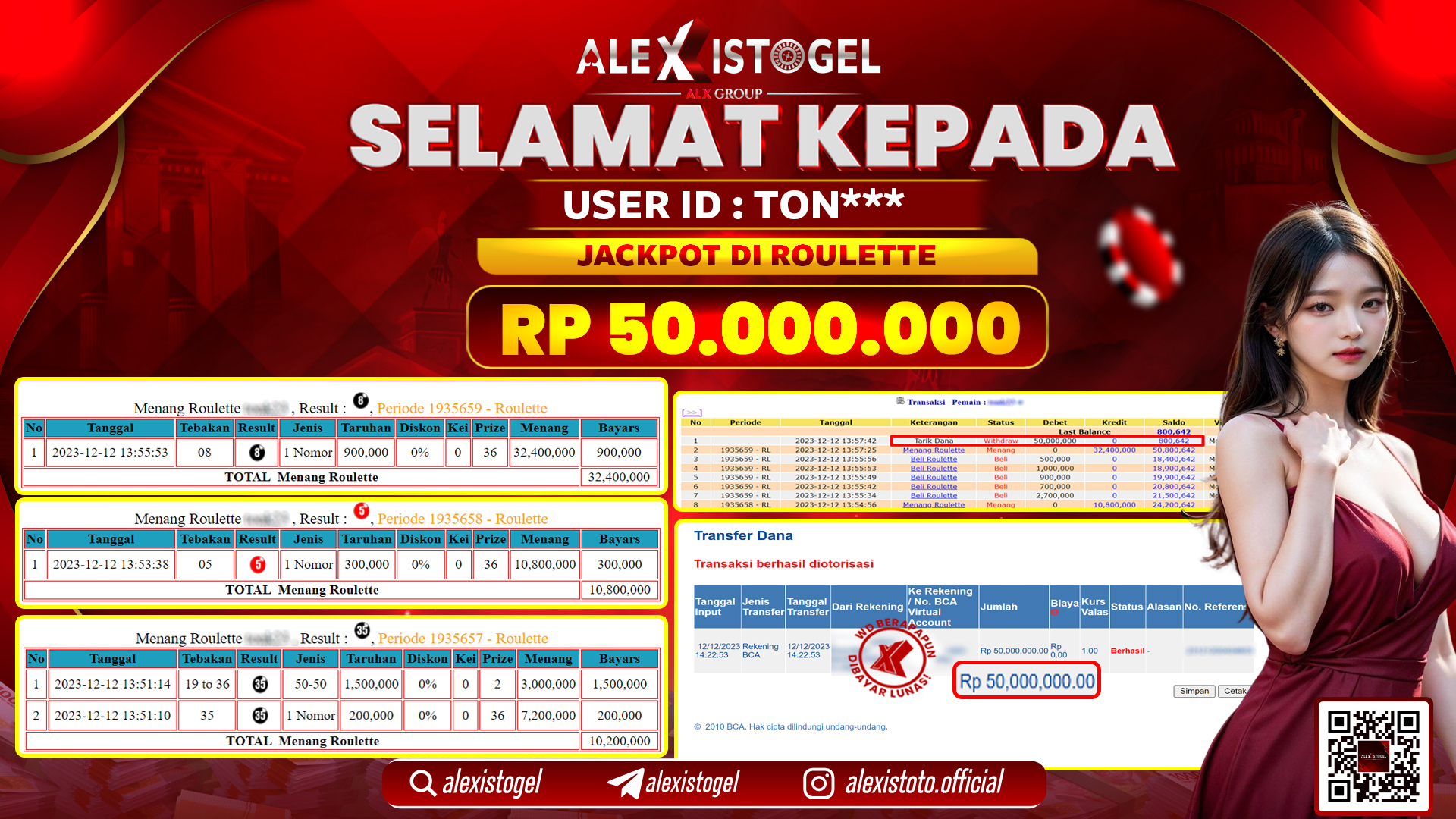 ALEXISTOGEL JACKPOT ROULETTE RP. 50.000.000 LUNAS