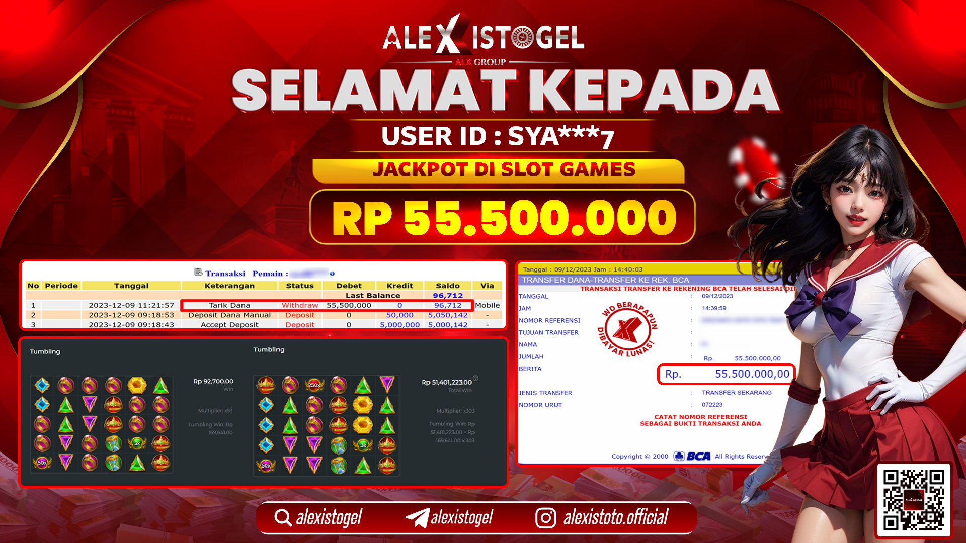 ALEXISTOGEL JACKPOT SLOT GAMES RP. 55.500.000 LUNAS