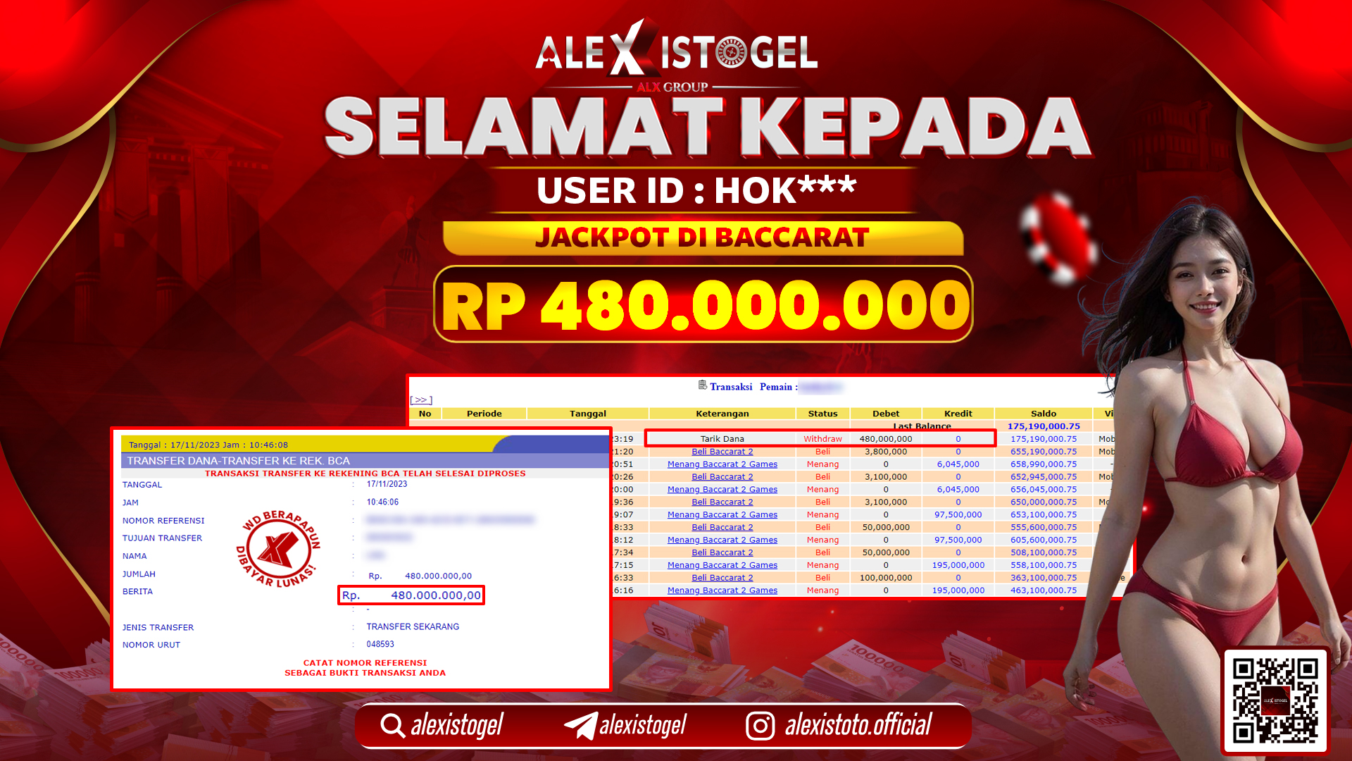 ALEXISTOGEL JACKPOT BACCARAT RP. 480.000.000 LUNAS