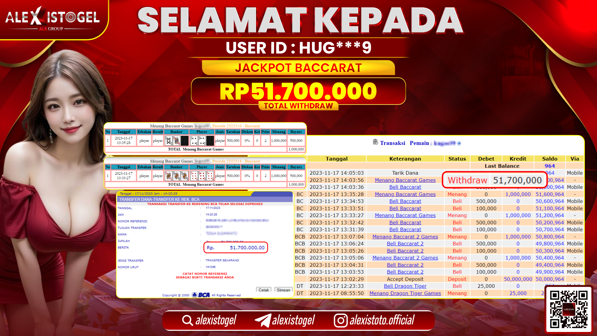 ALEXISTOGEL JACKPOT BACCARAT RP. 51.700.000 LUNAS