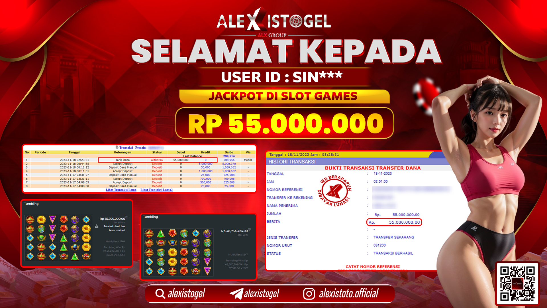 ALEXISTOGEL JACKPOT SLOT GAMES RP. 55.000.000 LUNAS