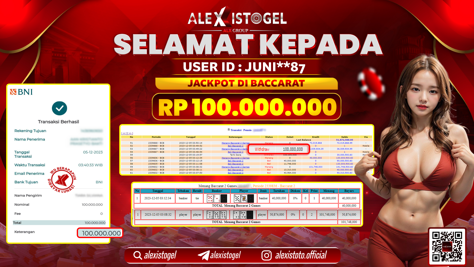 ALEXISTOGEL JACKPOT BACCARAT RP. 100.000.000 LUNAS