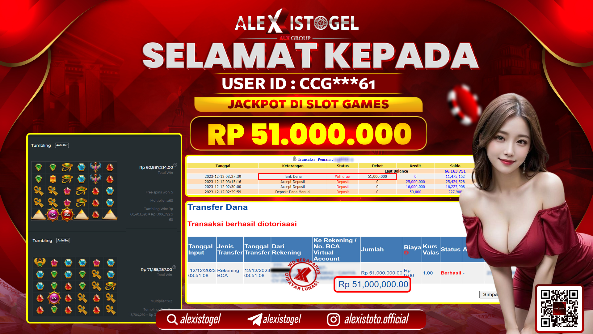 ALEXISTOGEL JACKPOT SLOT GAMES RP. 51.000.000 LUNAS