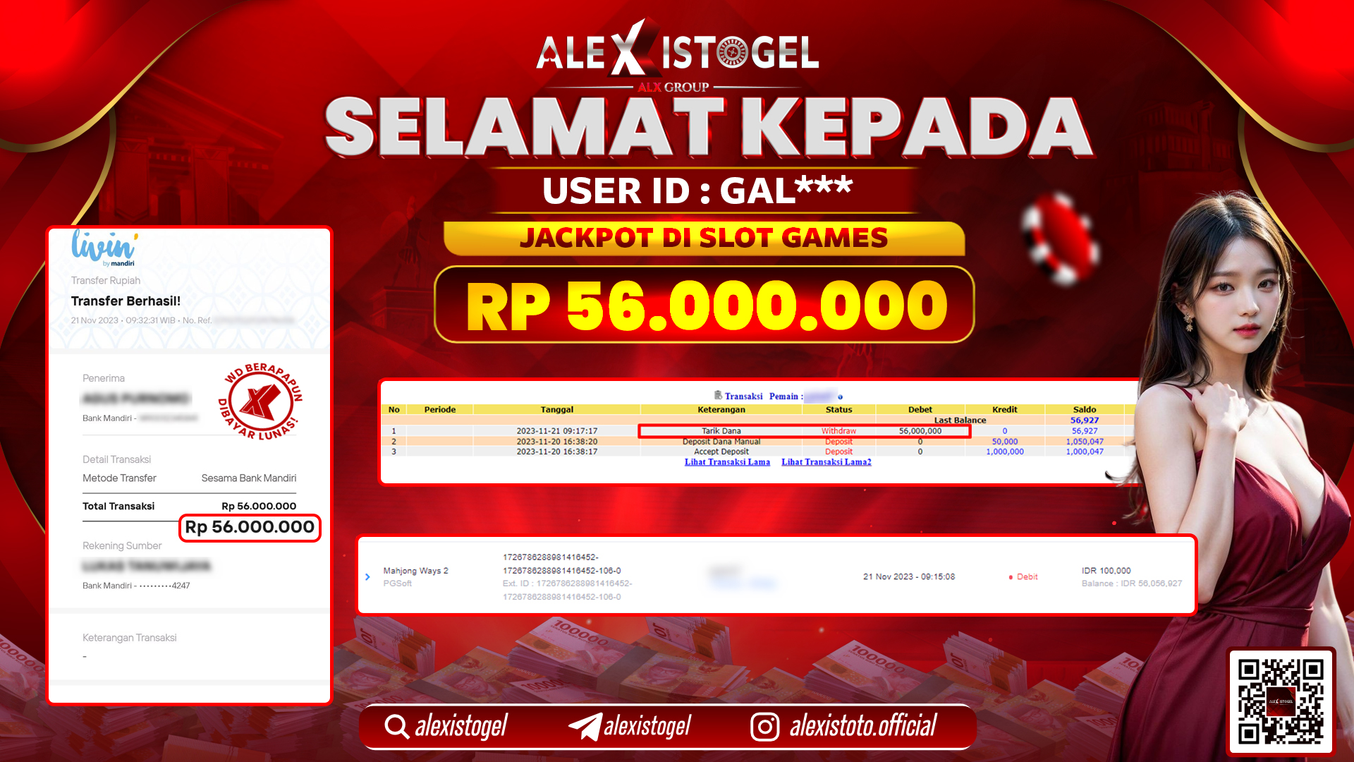 ALEXISTOGEL JACKPOT SLOT GAMES RP. 56.000.000 LUNAS