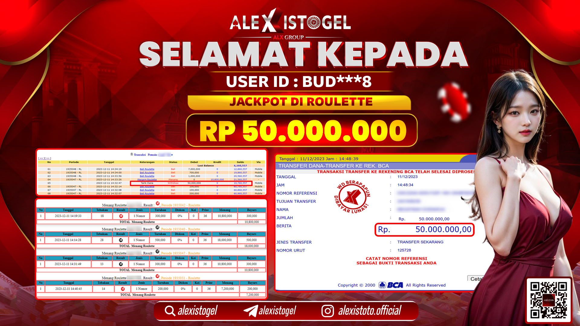 ALEXISTOGEL JACKPOT ROULETTE RP. 50.000.000 LUNAS