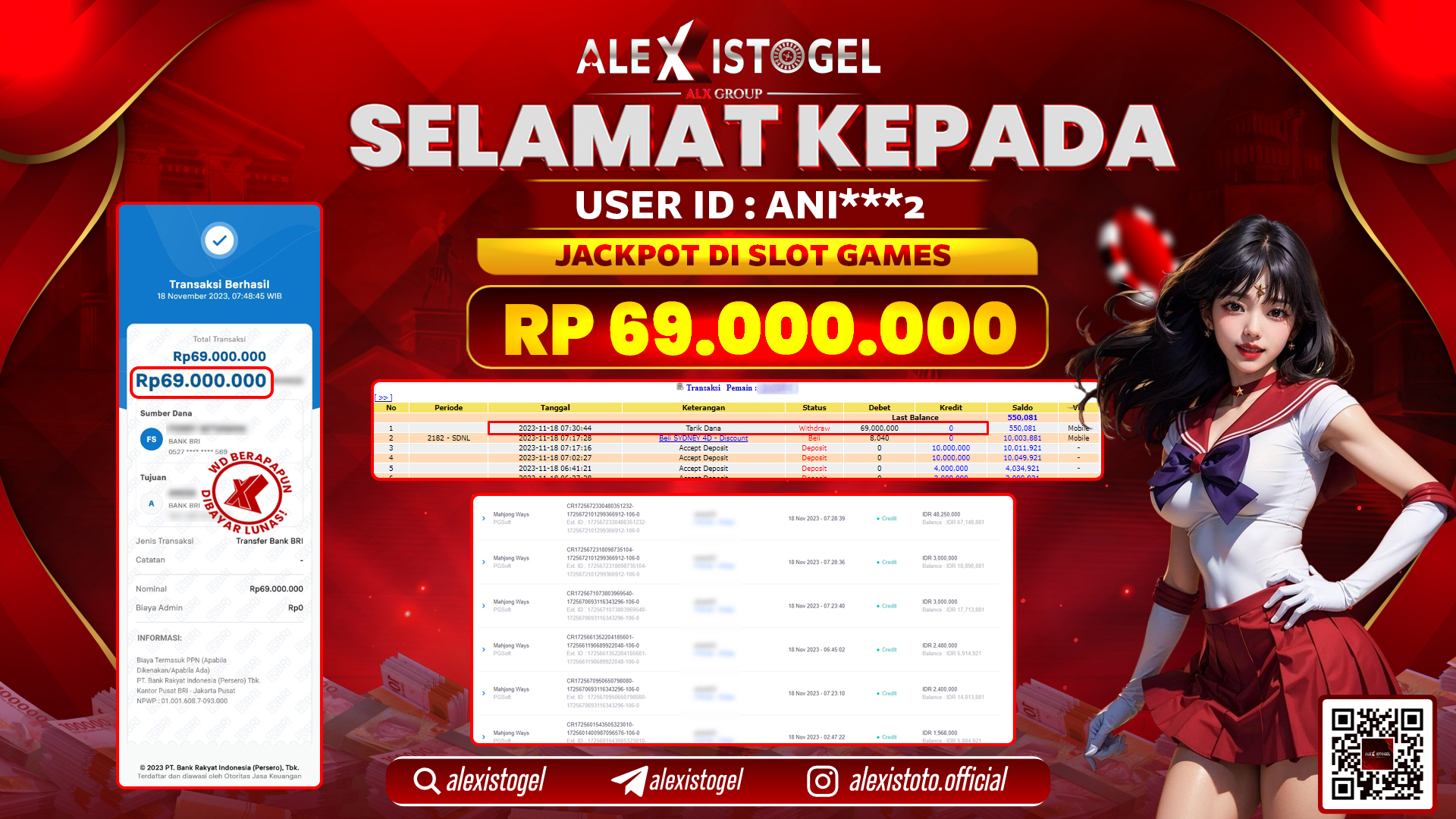 ALEXISTOGEL JACKPOT SLOT GAMES RP. 69.000.000 LUNAS