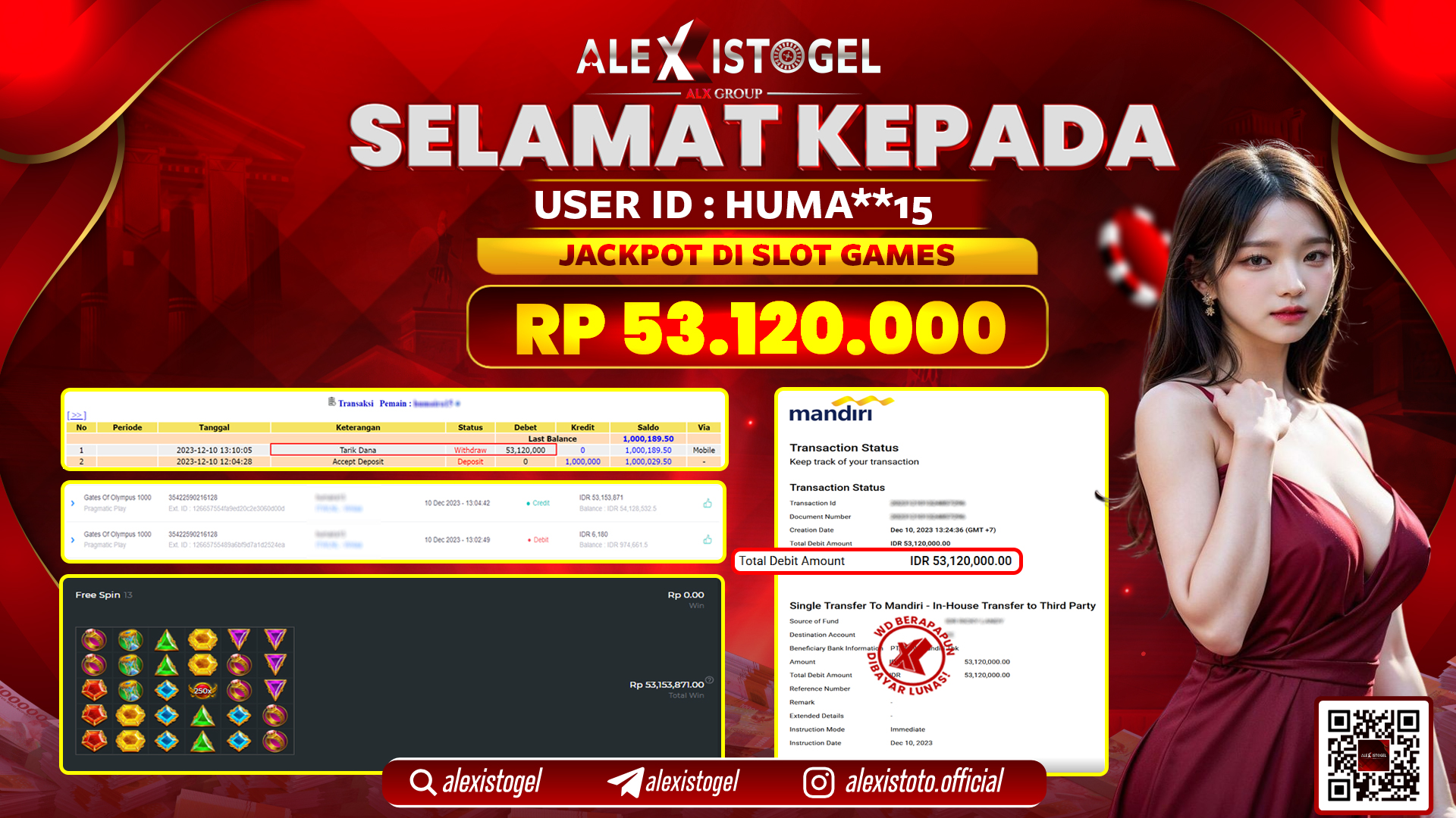 ALEXISTOGEL JACKPOT SLOT GAMES RP. 53.120.000 LUNAS