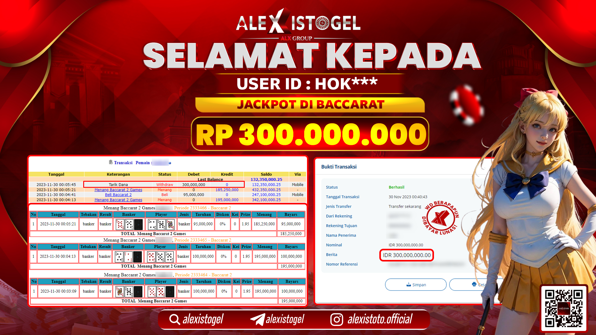 ALEXISTOGEL JACKPOT BACCARAT RP. 300.000.000 LUNAS