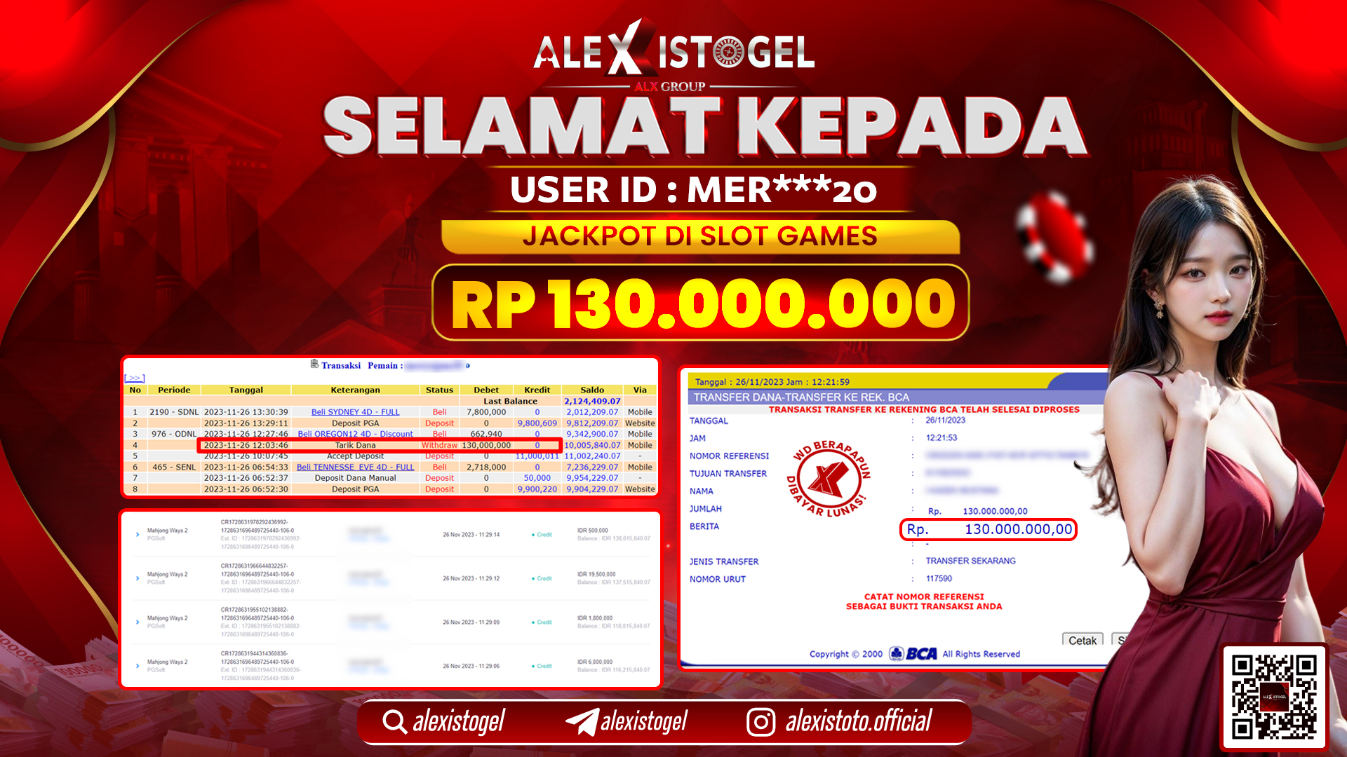 ALEXISTOGEL JACKPOT SLOT GAMES  RP. 130.000.000 LUNAS