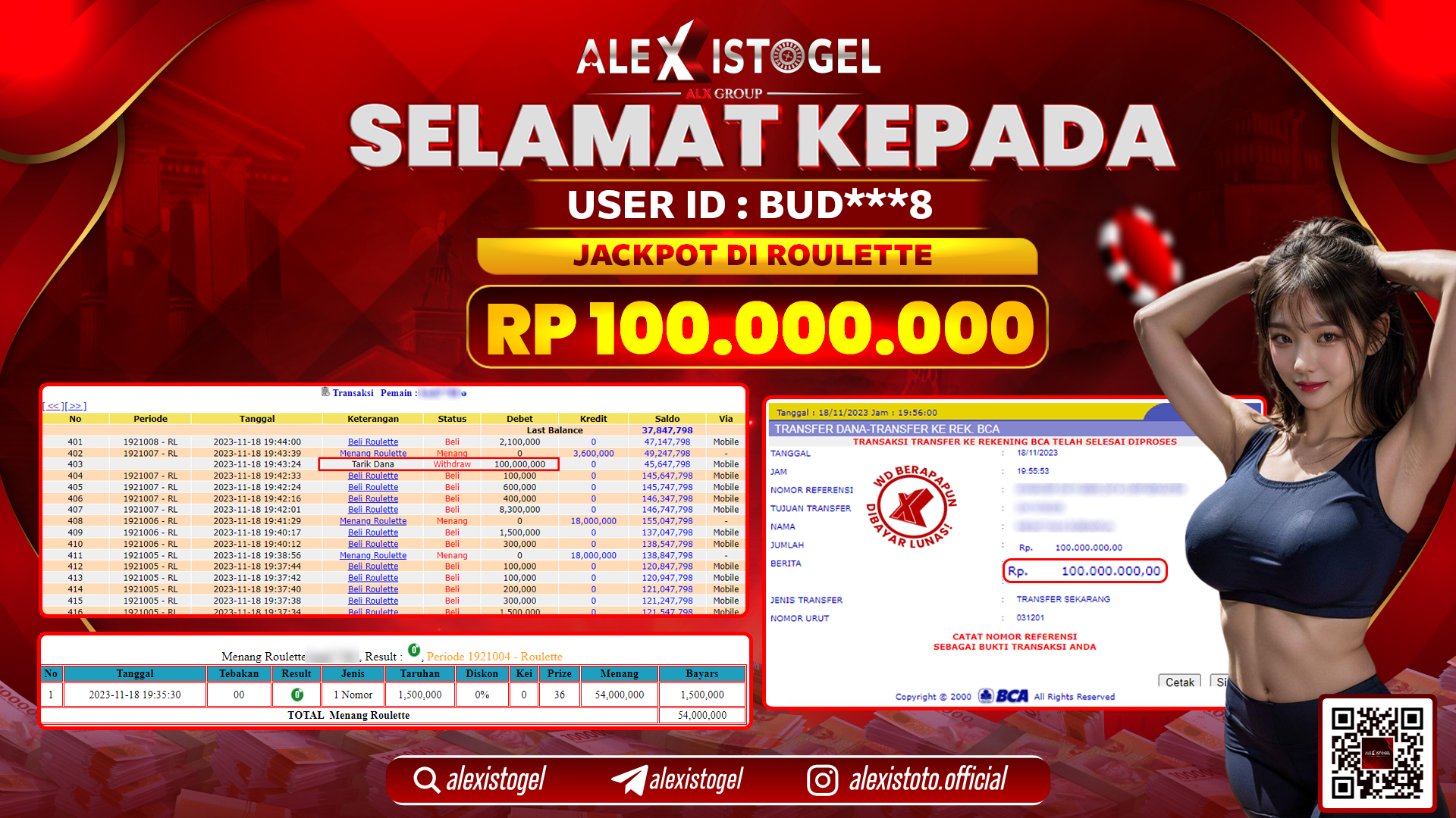 ALEXISTOGEL JACKPOT ROULETTE RP. 100.000.000 LUNAS