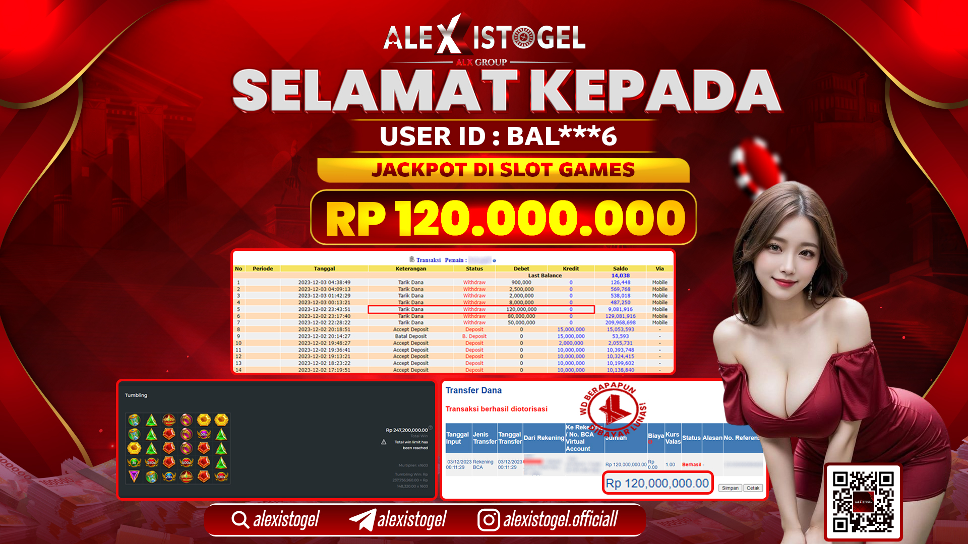 ALEXISTOGEL JACKPOT SLOT GAMES RP. 120.000.000 LUNAS