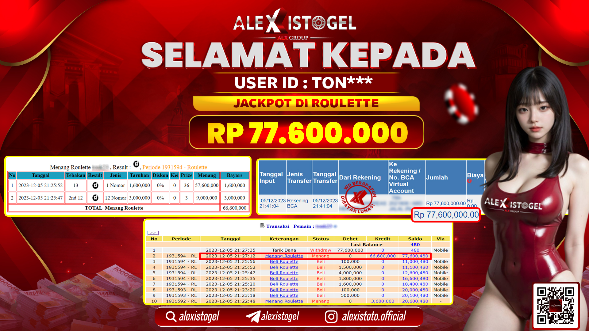 ALEXISTOGEL JACKPOT ROULETTE RP. 60.000.000 LUNAS