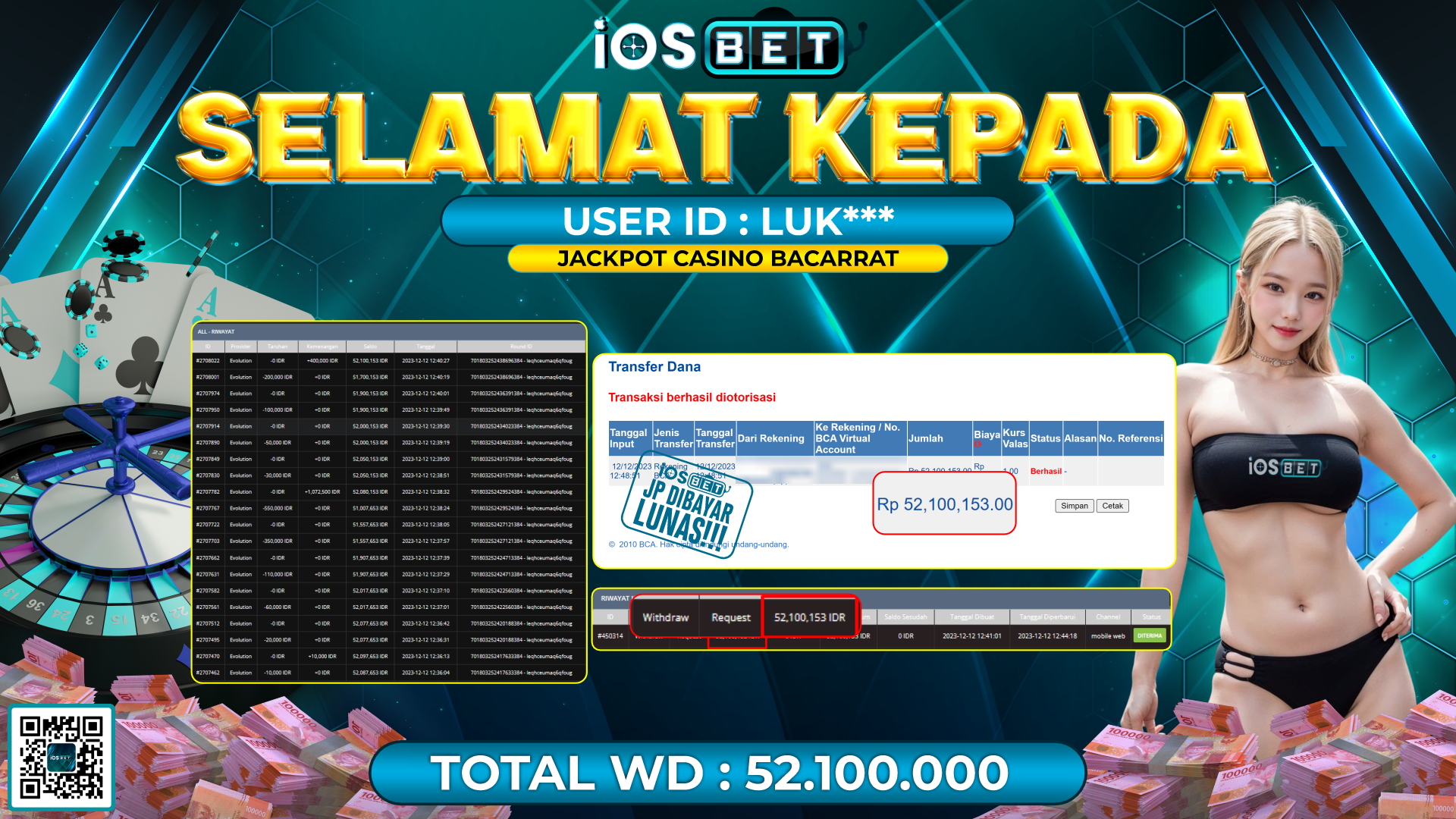Bukti Pembayaran LUNAS LIVE GAMES GACOR Rp.52.100.000,-