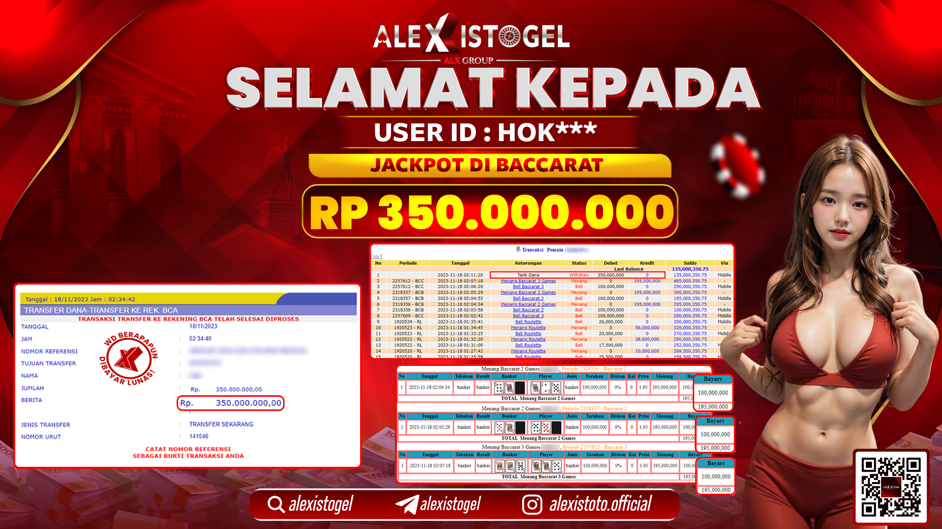 ALEXISTOGEL JACKPOT BACCARAT RP. 350.000.000 LUNAS