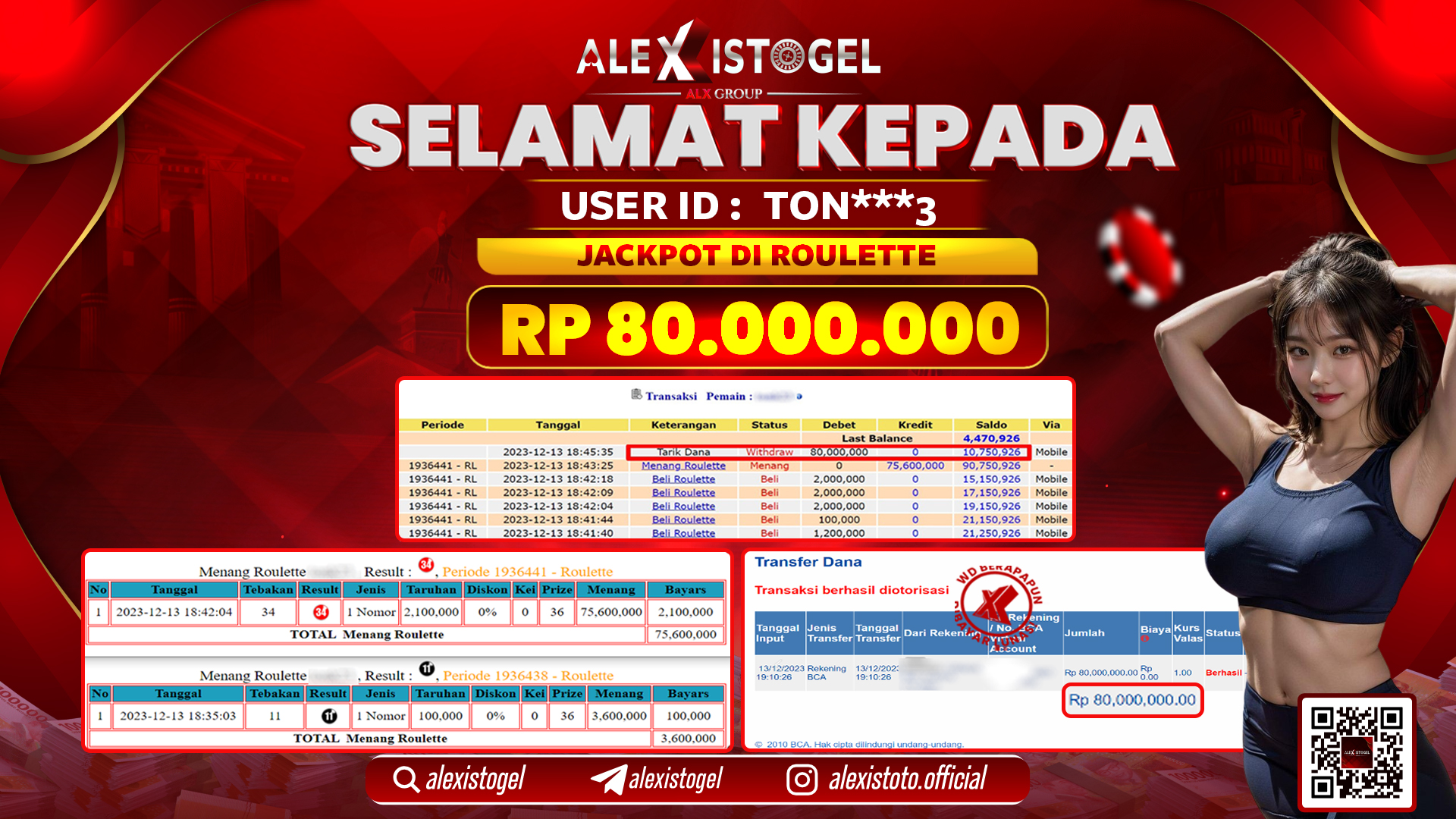ALEXISTOGEL JACKPOT ROULETTE RP. 80.000.000 LUNAS