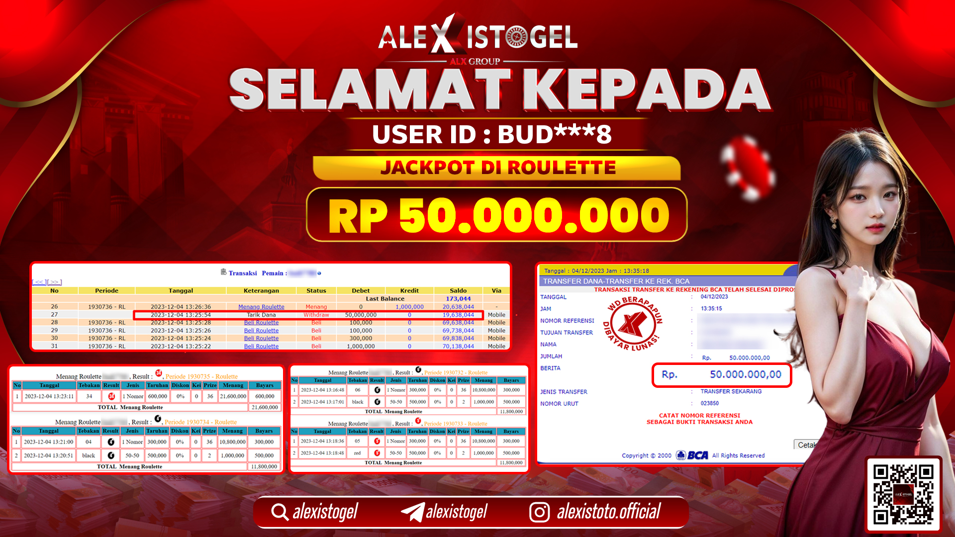 ALEXISTOGEL JACKPOT ROULETTE RP. 50.000.000 LUNAS