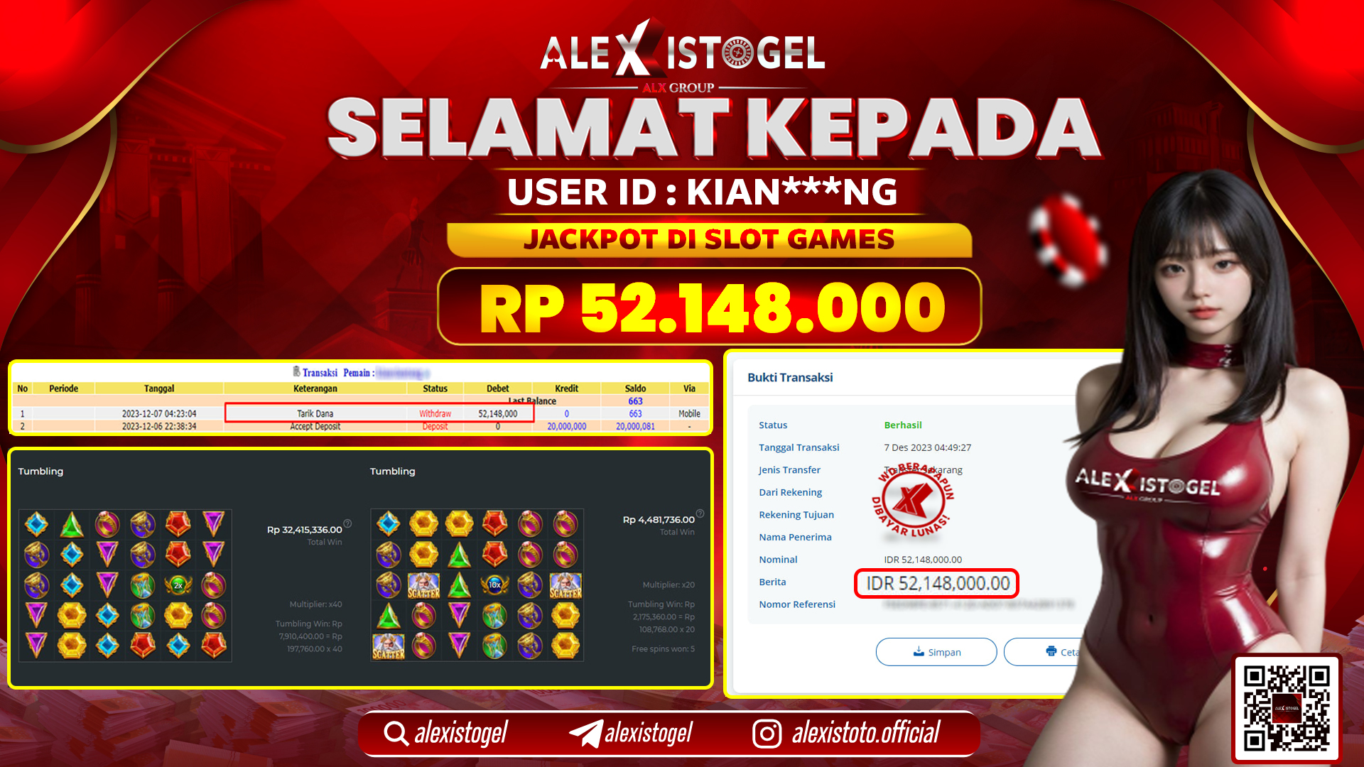 ALEXISTOGEL JACKPOT SLOT GAMES RP. 52.148.000 LUNAS