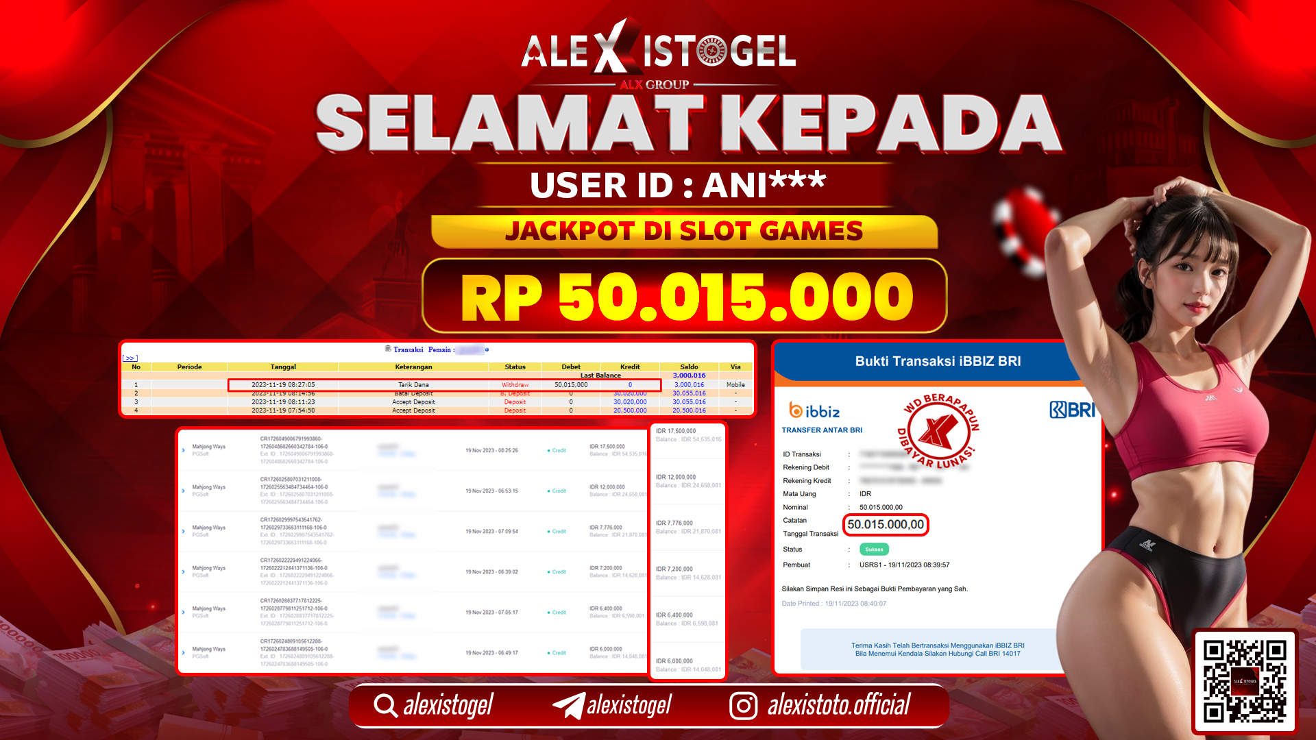 ALEXISTOGEL JACKPOT SLOT GAMES RP. 50.015.000 LUNAS