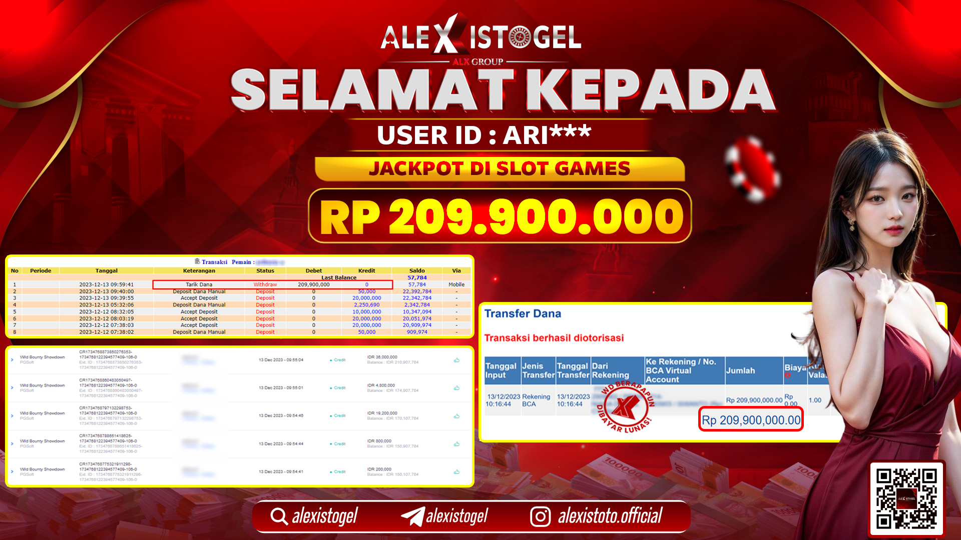 ALEXISTOGEL JACKPOT SLOT GAMES RP. 209.900.000 LUNAS