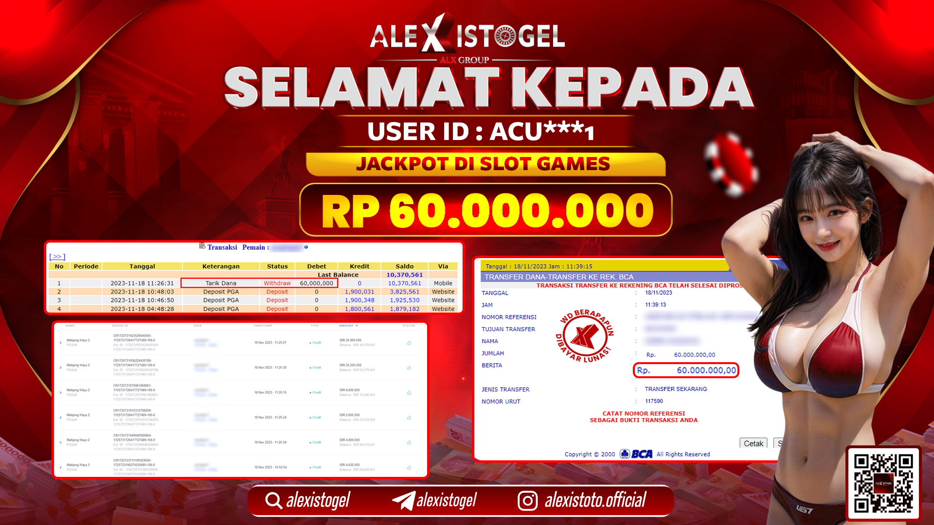 ALEXISTOGEL JACKPOT SLOT GAMES RP. 60.000.000 LUNAS