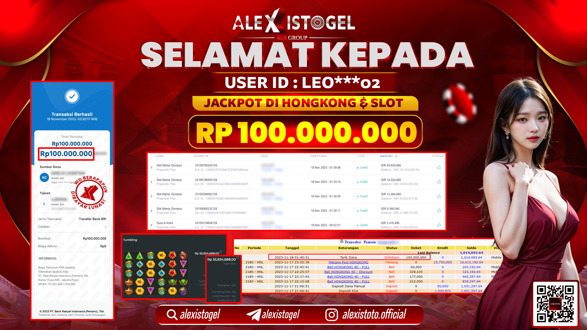 ALEXISTOGEL JACKPOT HONGKONG POOLS & SLOT RP. 100.000.000 LUNAS