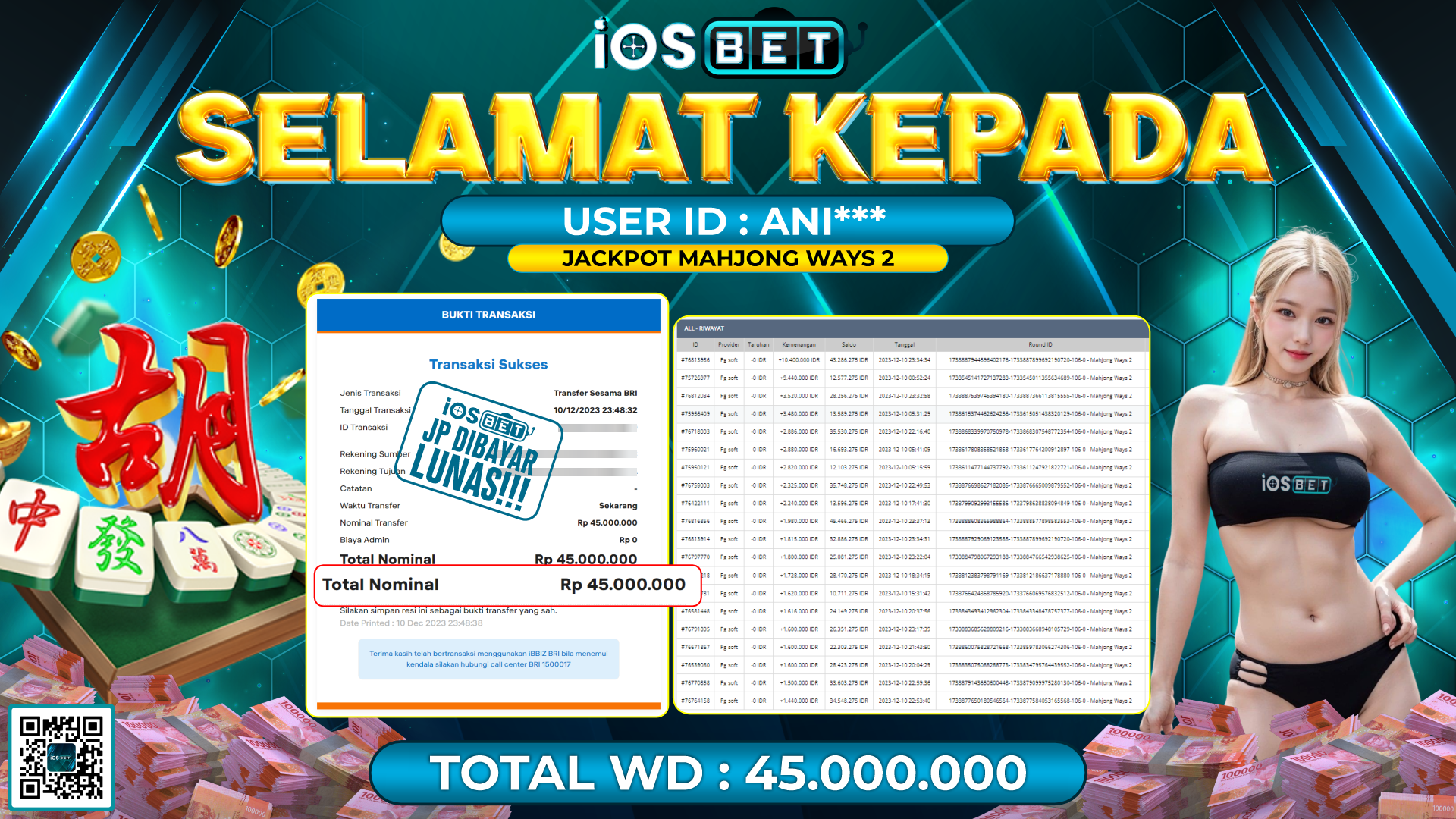 Bukti Pembayaran LUNAS SLOT GAMES GACOR Rp.45.000.000,-
