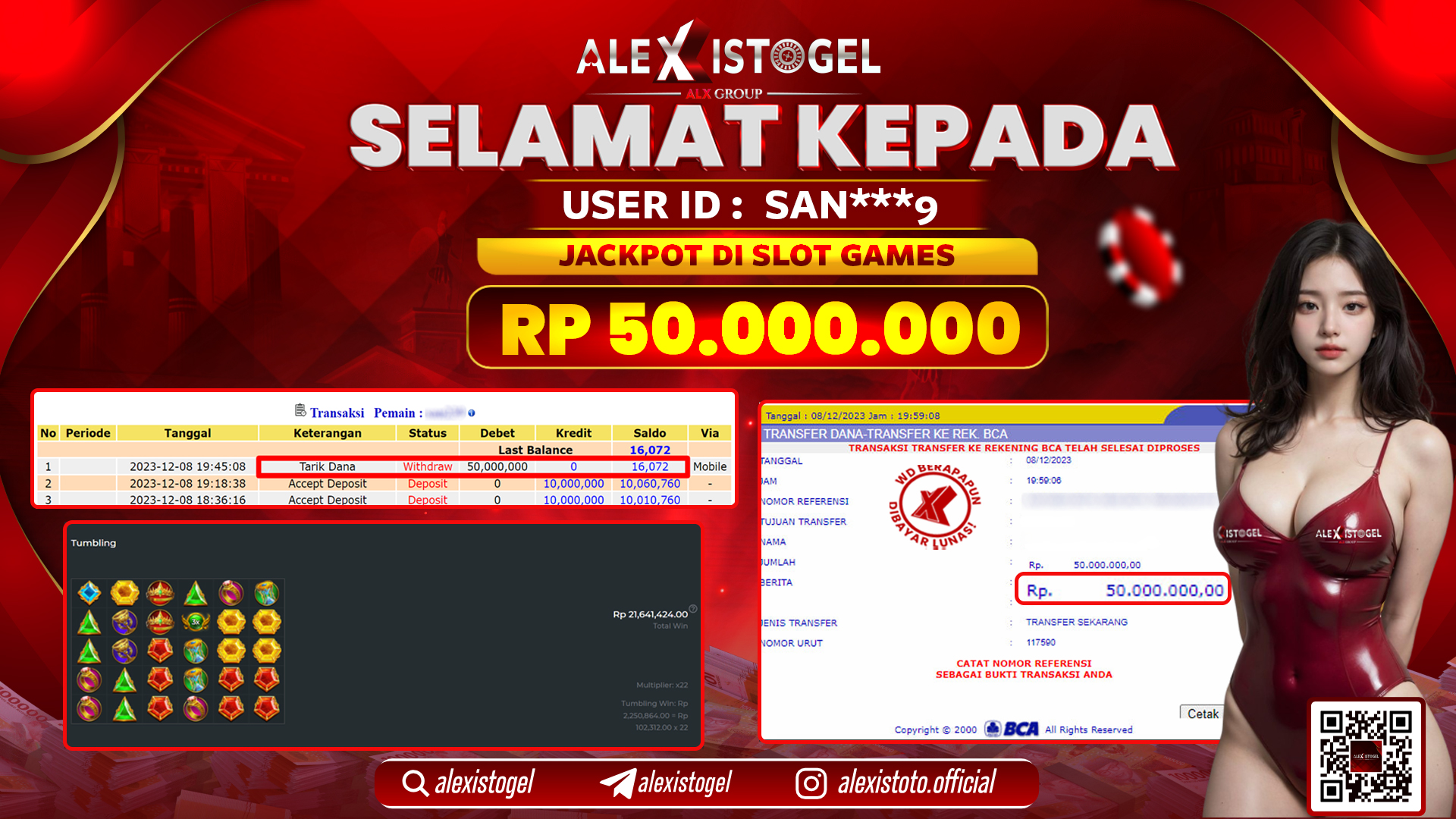 ALEXISTOGEL JACKPOT SLOT GAMES RP. 50.000.000 LUNAS