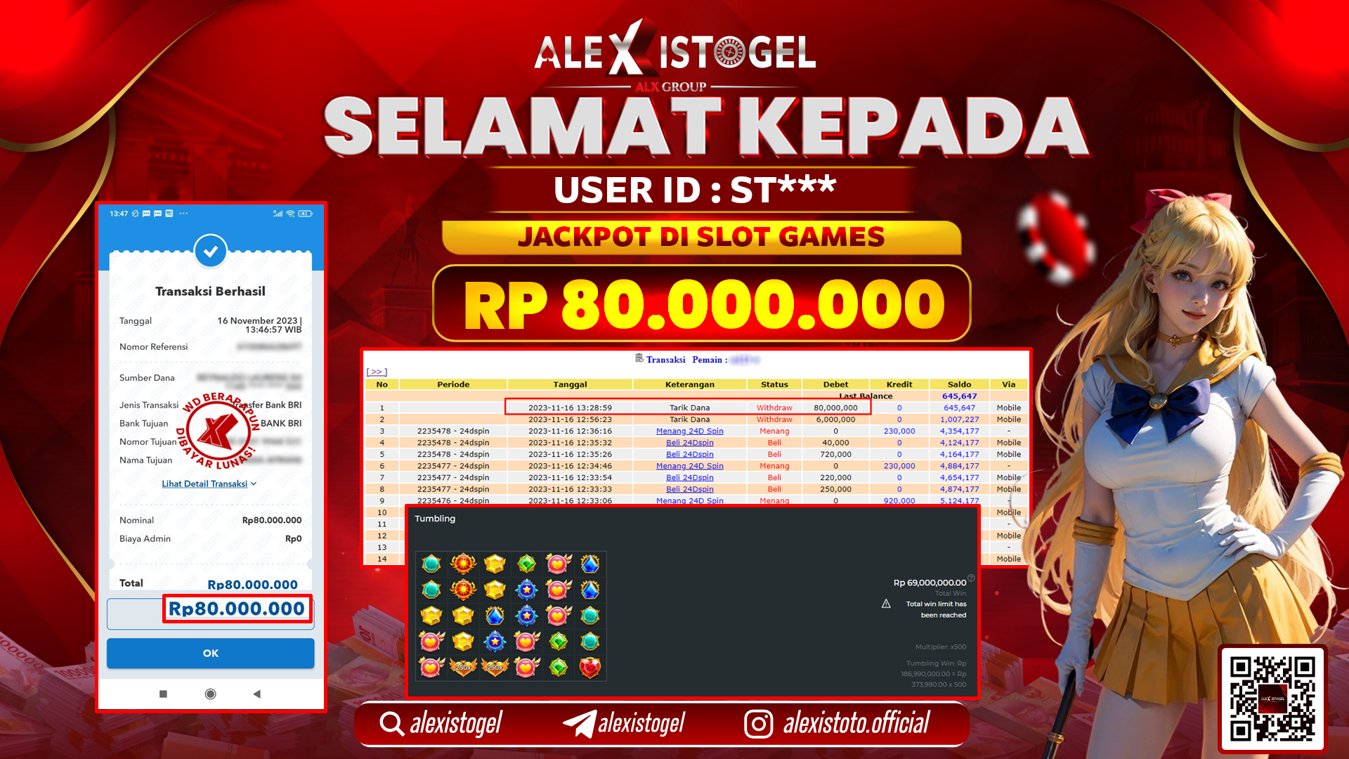 ALEXISTOGEL JACKPOT SLOT GAMES RP. 80.000.000 LUNAS