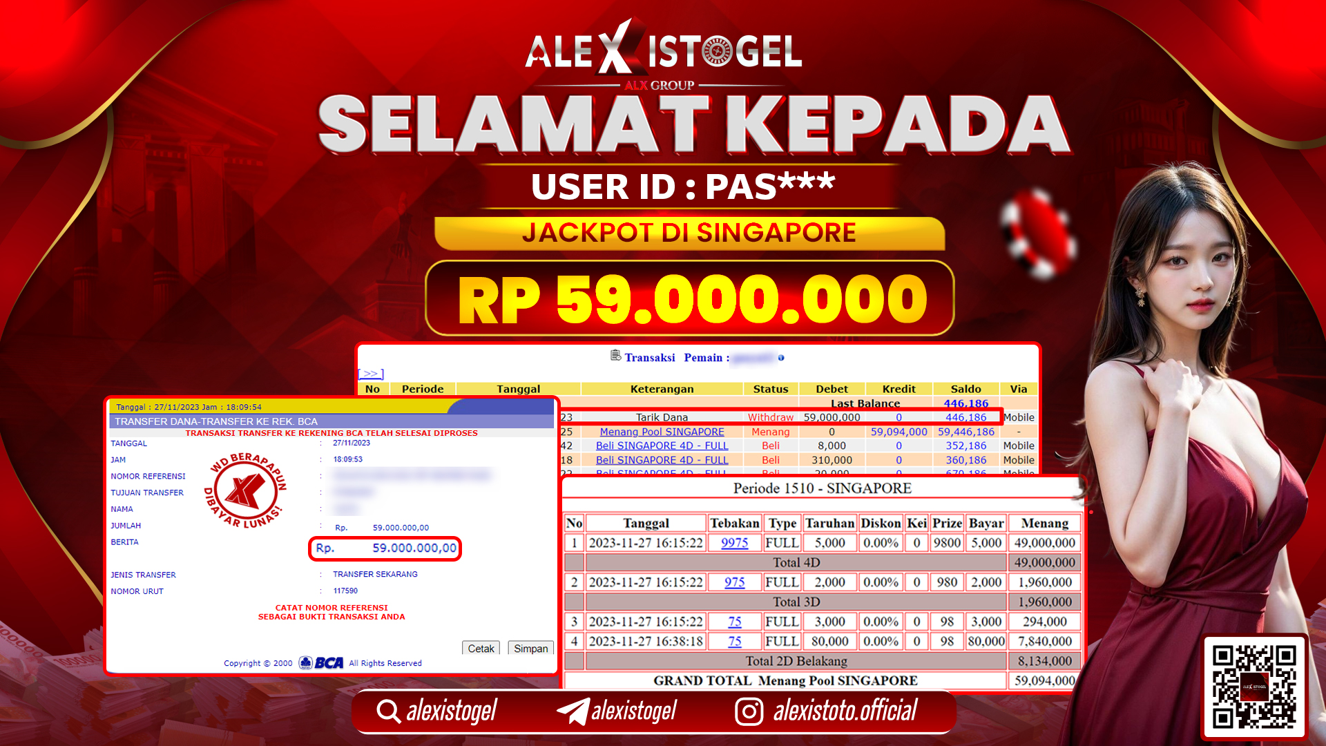 ALEXISTOGEL JACKPOT SINGAPORE POOLS  RP. 59.000.000 LUNAS