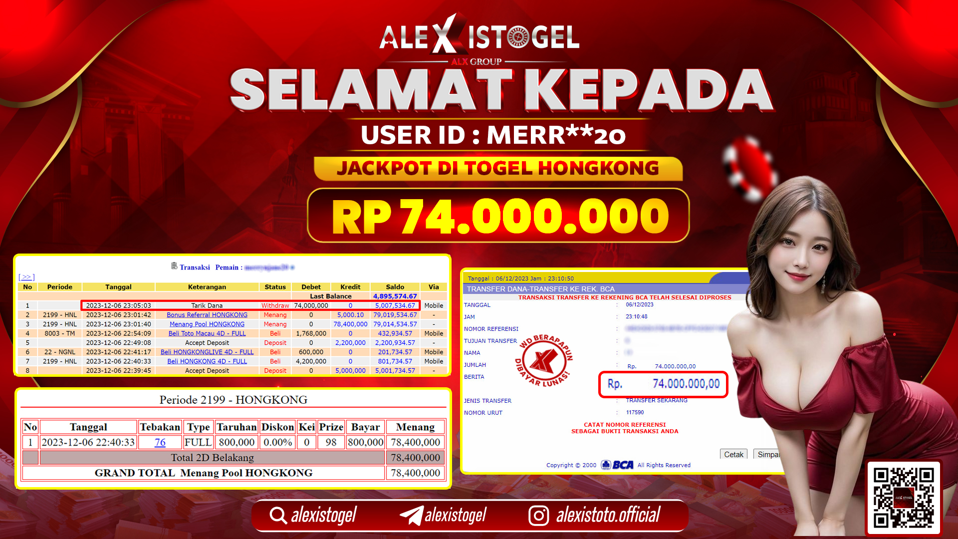 ALEXISTOGEL JACKPOT HONGKONG POOLS RP. 74.000.000 LUNAS