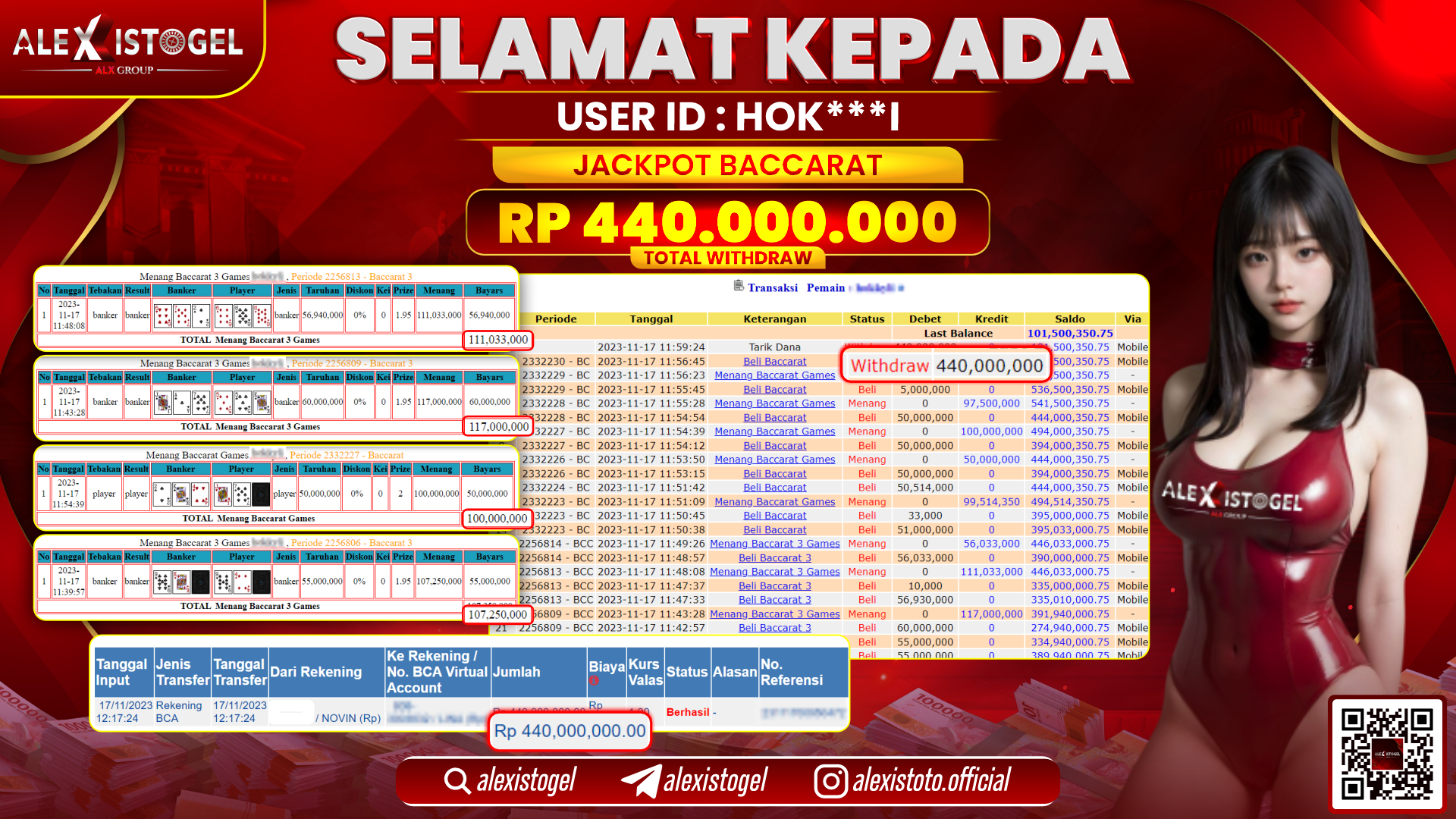 ALEXISTOGEL JACKPOT BACCARAT RP. 440.000.000 LUNAS
