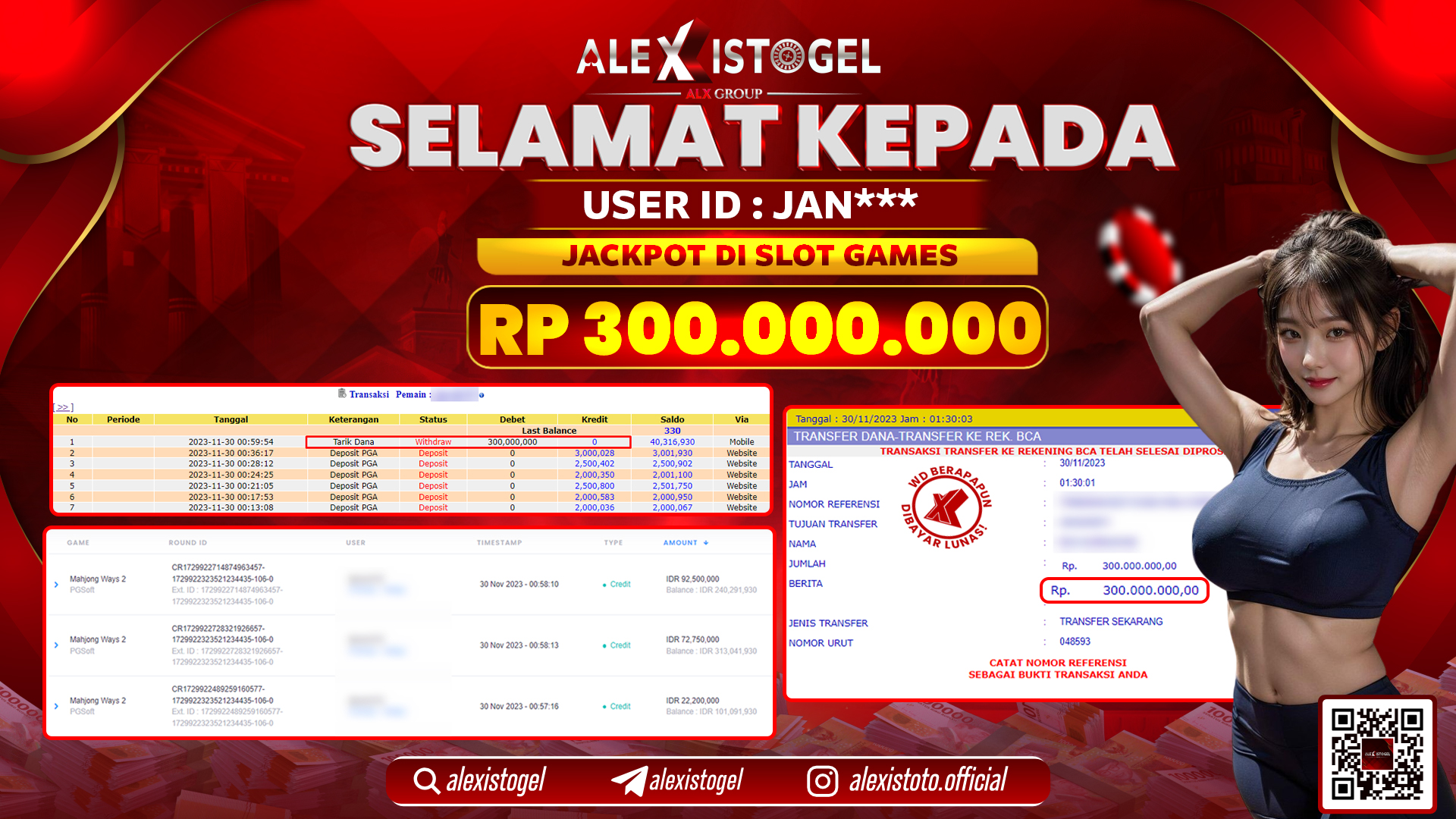 ALEXISTOGEL JACKPOT SLOT GAMES RP. 300.000.000 LUNAS