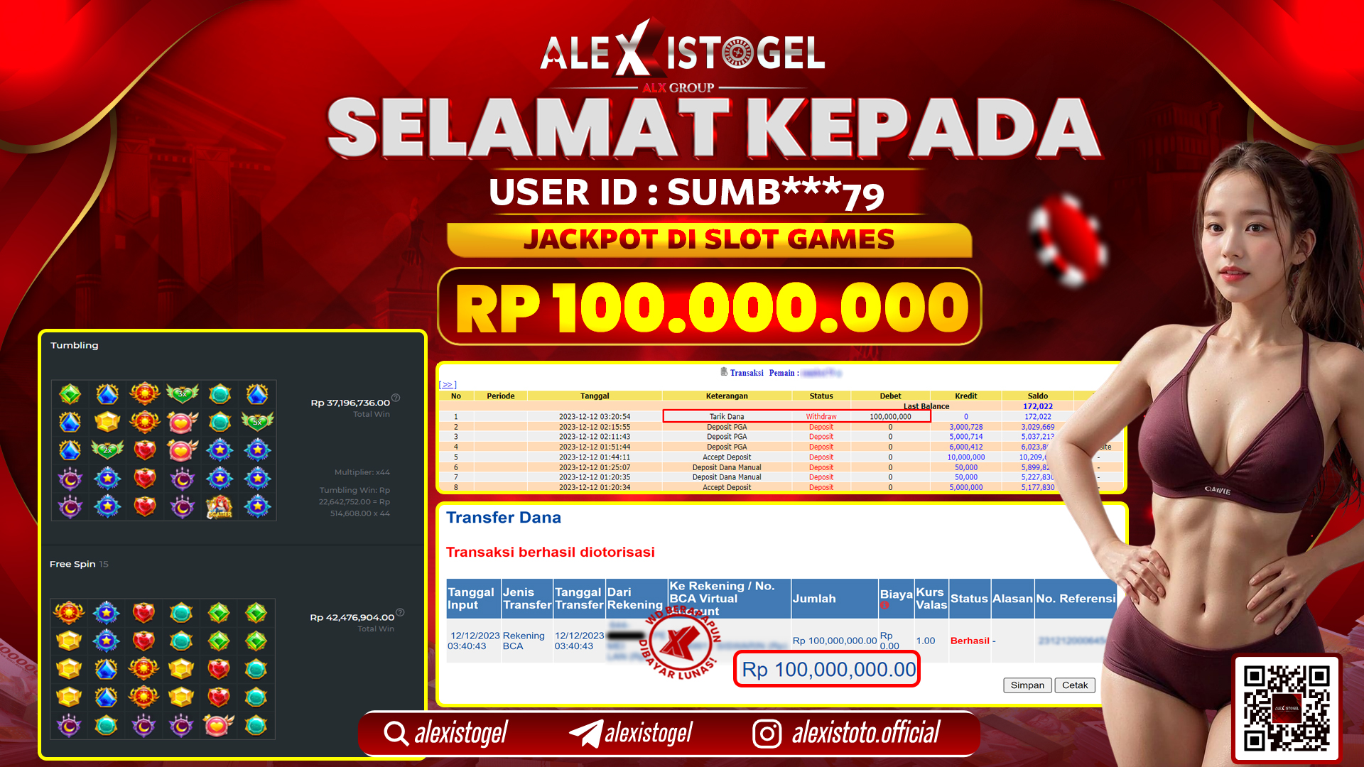 ALEXISTOGEL JACKPOT SLOT GAMES RP. 100.000.000 LUNAS
