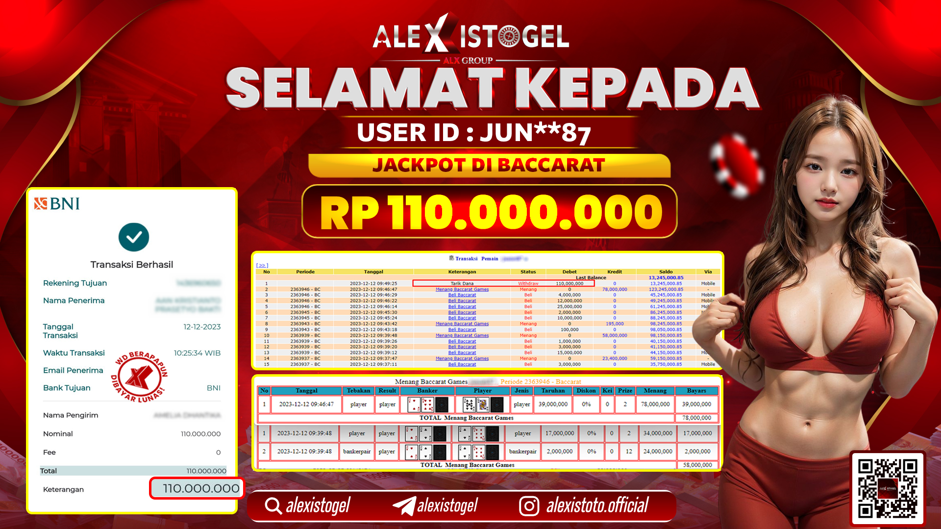 ALEXISTOGEL JACKPOT BACCARAT RP. 110.000.000 LUNAS