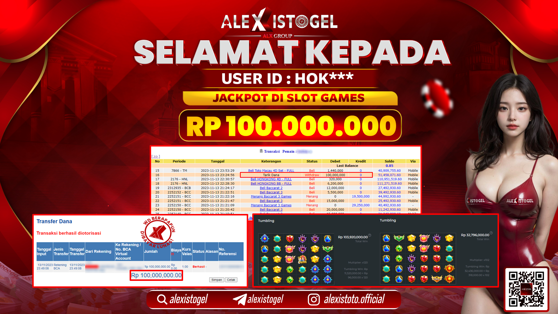 ALEXISTOGEL JACKPOT SLOT GAMES RP. 100.000.000 LUNAS