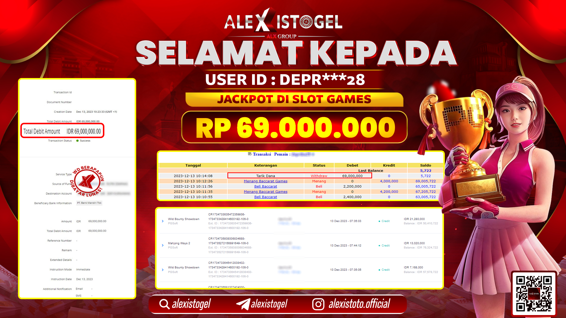 ALEXISTOGEL JACKPOT SLOT GAMES RP. 69.000.000 LUNAS