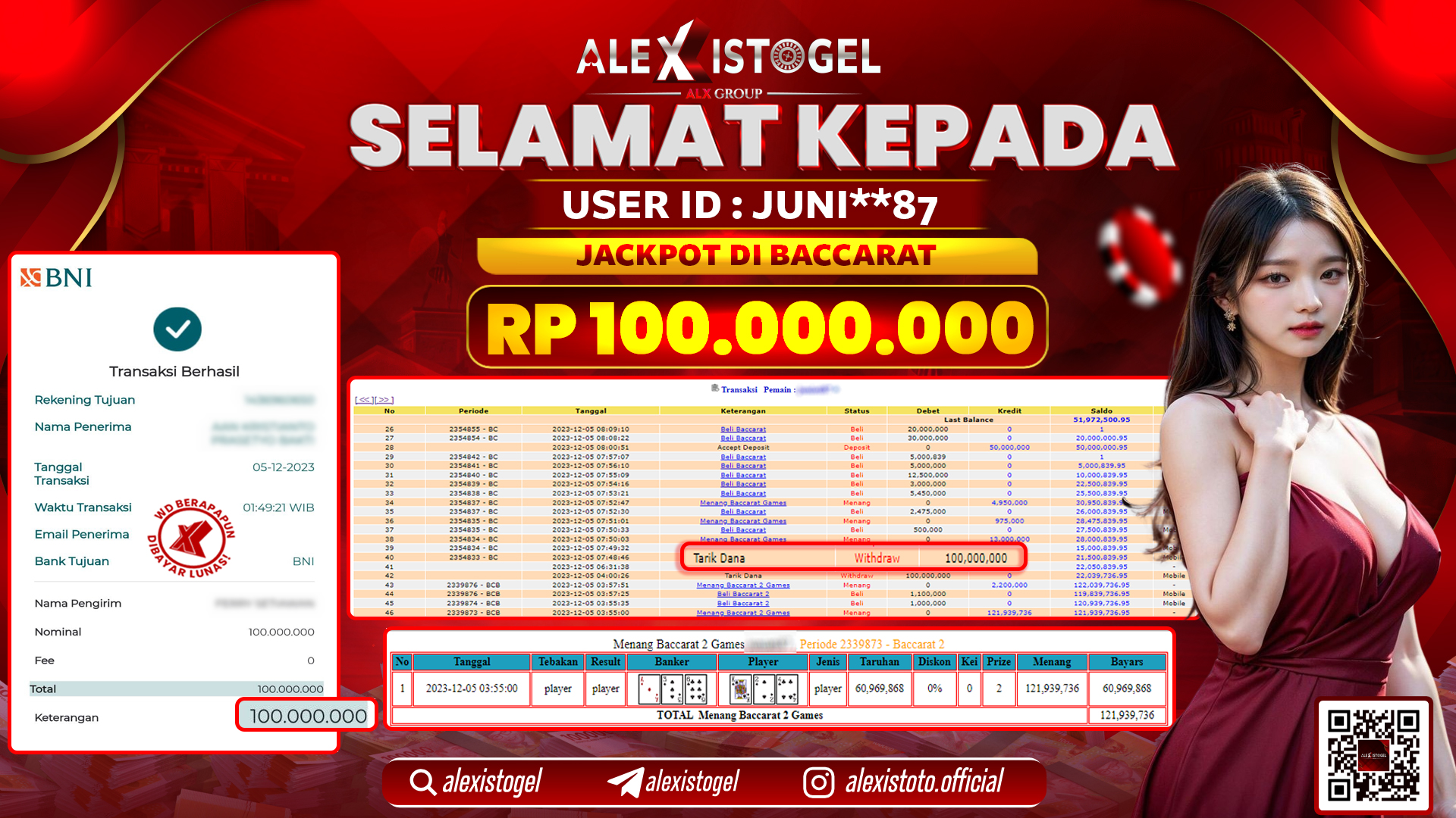 ALEXISTOGEL JACKPOT BACCARAT RP. 100.000.000 LUNAS