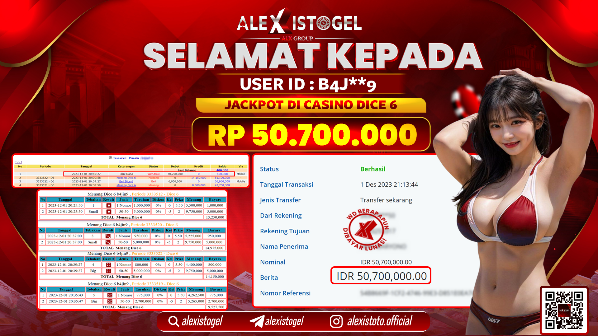 ALEXISTOGEL JACKPOT DICE 6 RP. 50.700.000 LUNAS