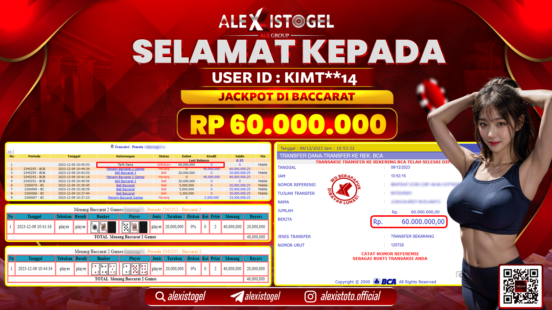 ALEXISTOGEL JACKPOT BACCARAT  RP. 60.000.000 LUNAS