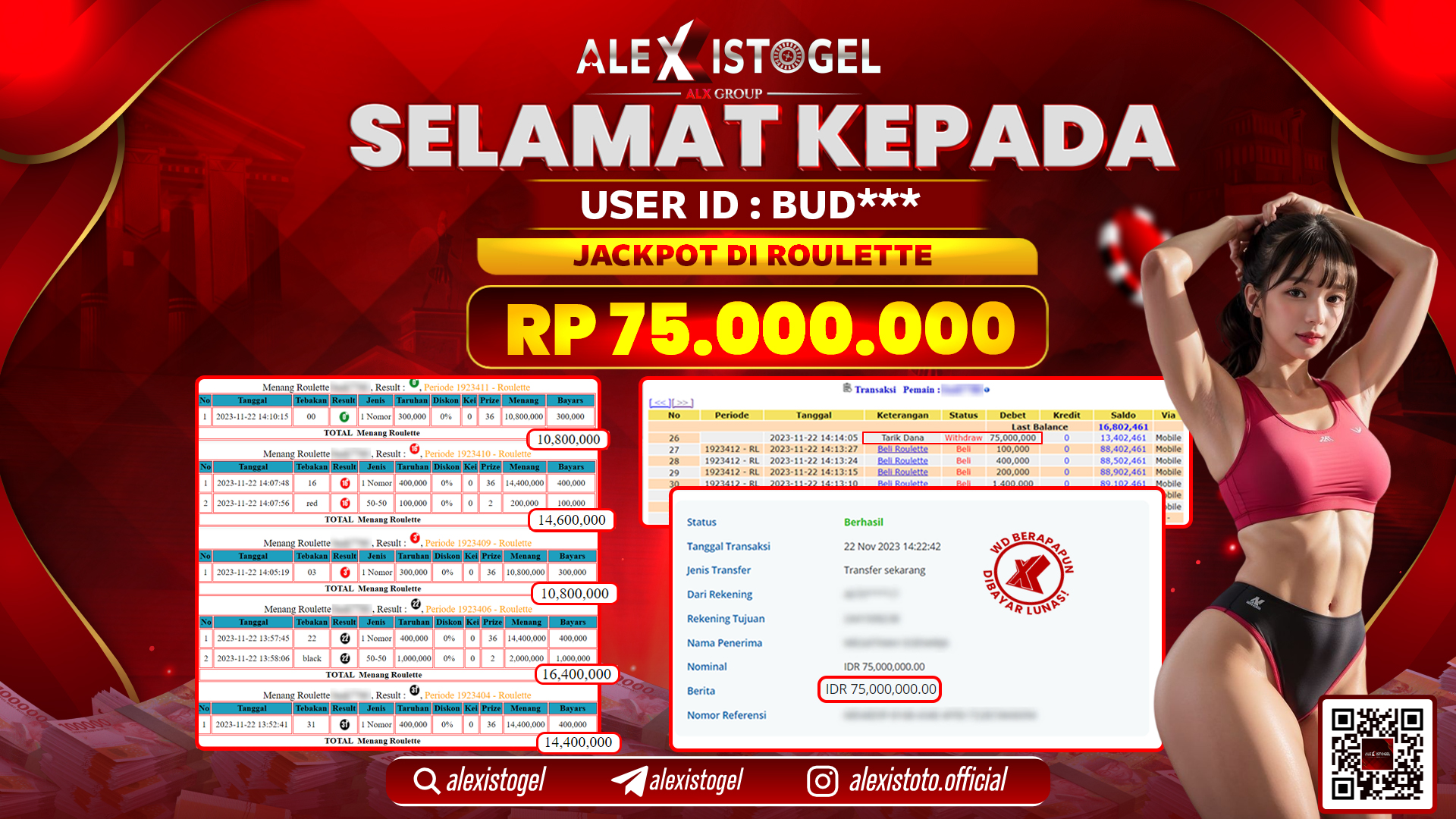 ALEXISTOGEL JACKPOT ROULETTE RP. 75.000.000 LUNAS