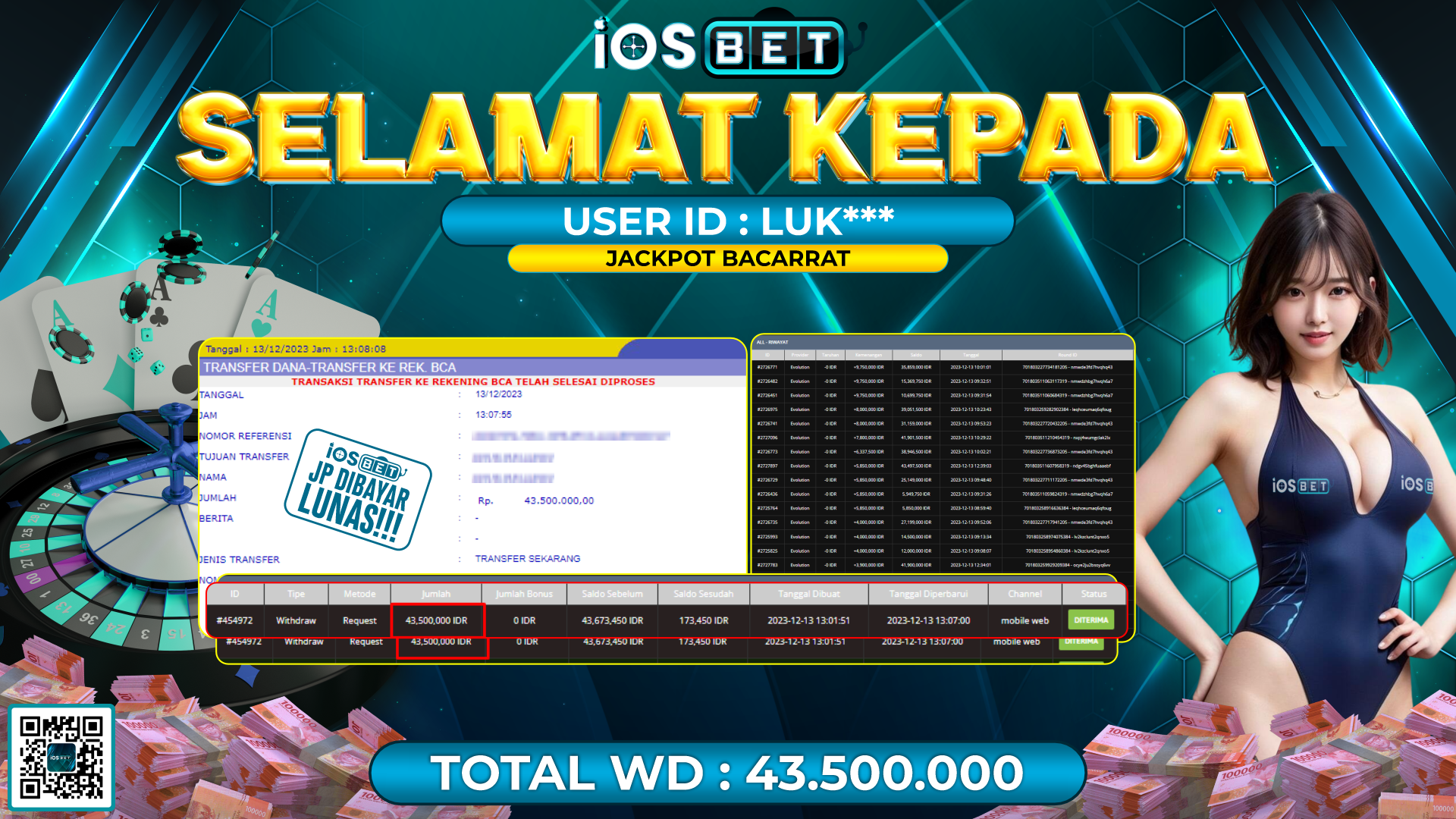 Bukti Pembayaran LUNAS LIVE GAMES GACOR Rp.43.500.000,-