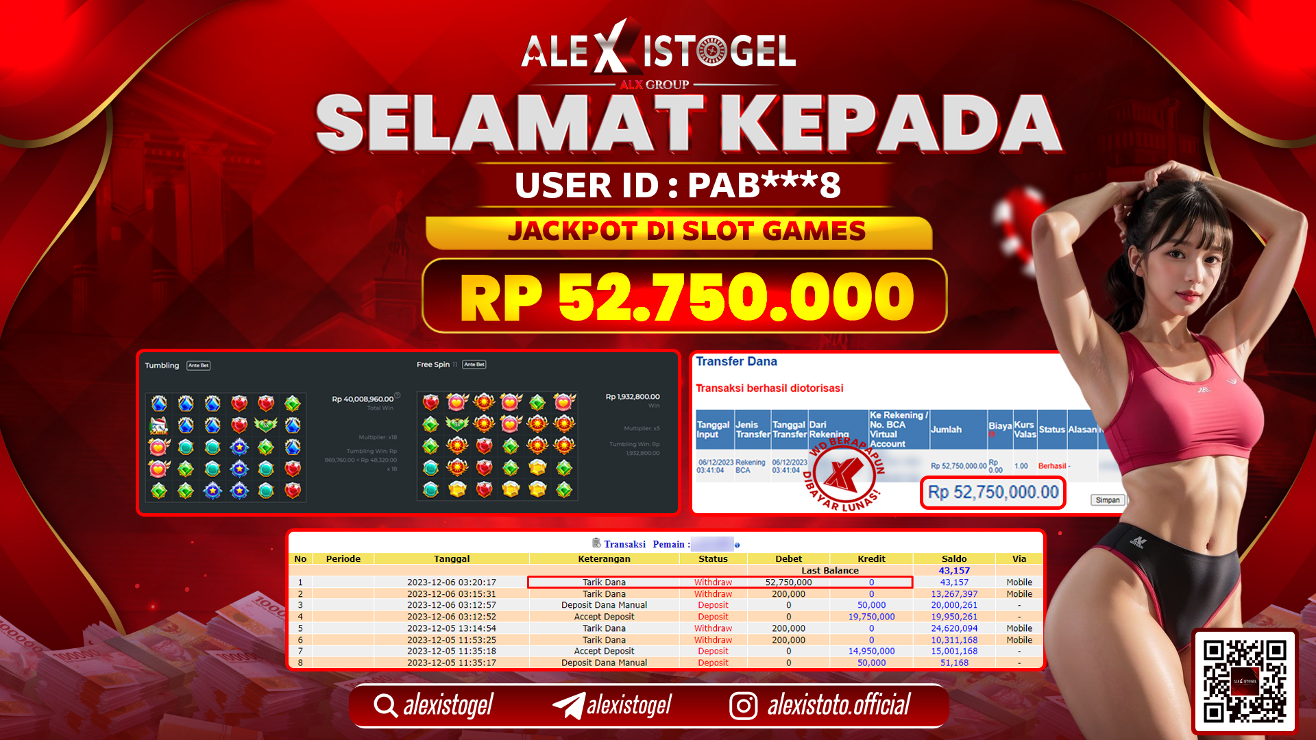 ALEXISTOGEL JACKPOT SLOT GAMES RP. 52.750.000 LUNAS