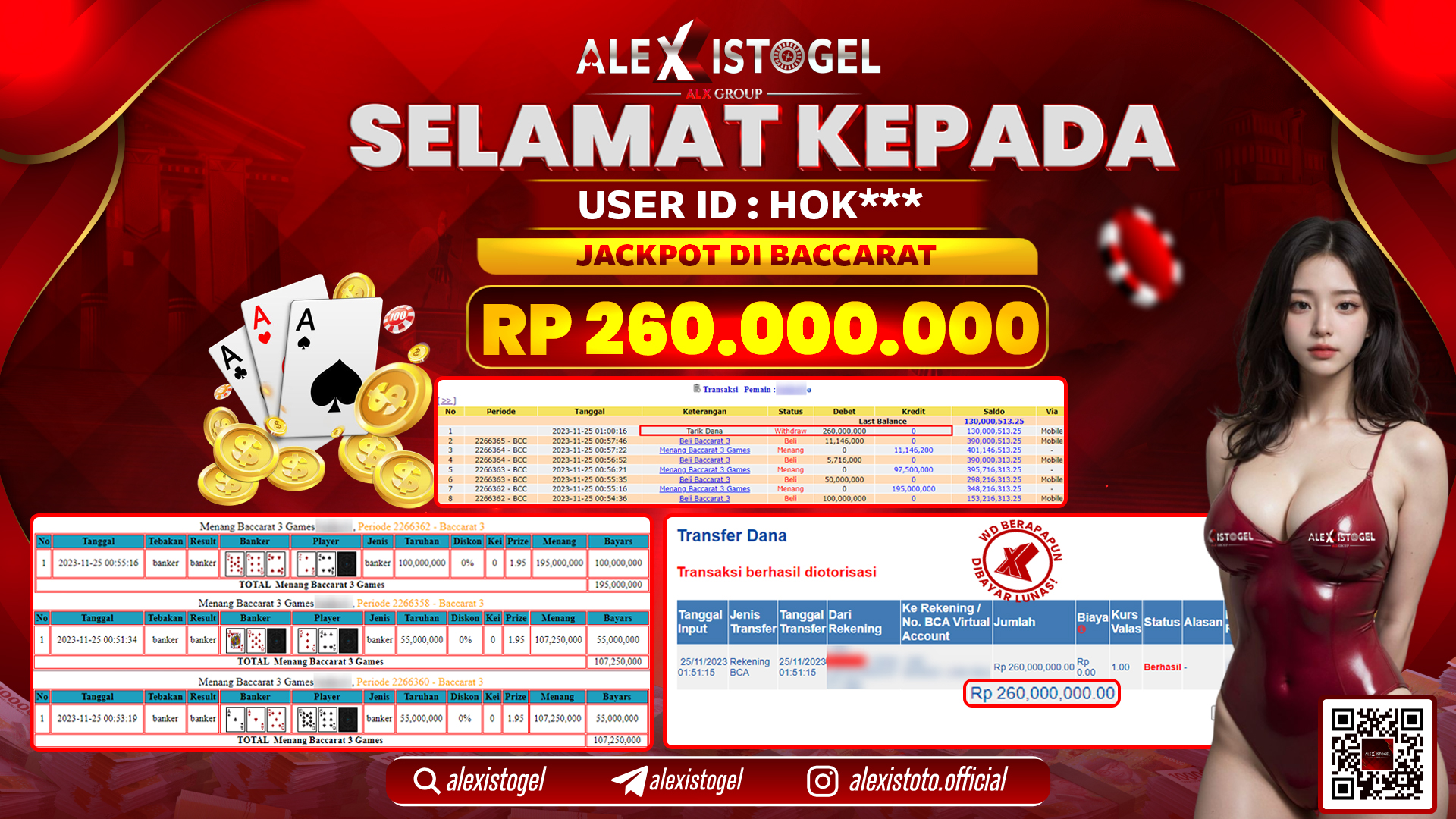 ALEXISTOGEL JACKPOT BACCARAT  RP. 260.000.000 LUNAS