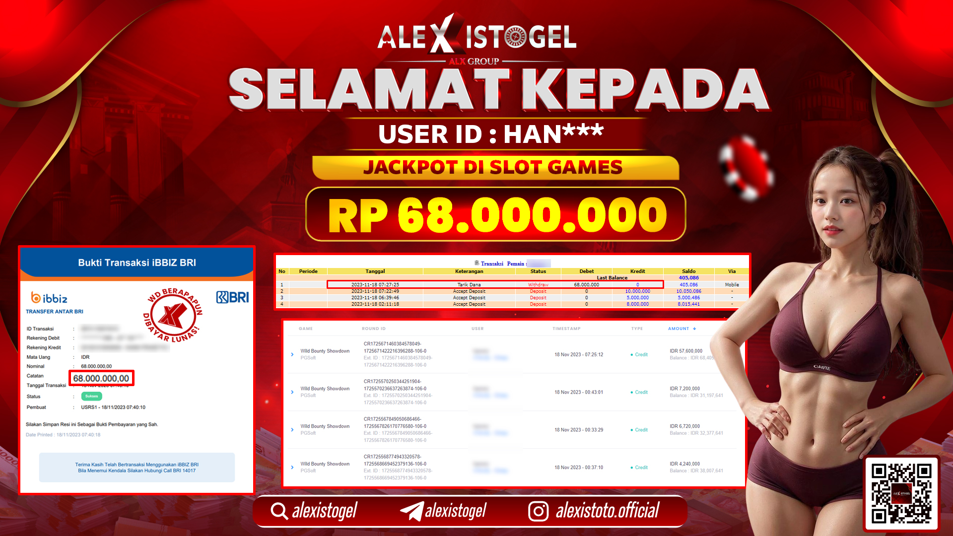 ALEXISTOGEL JACKPOT SLOT GAMES RP. 68.000.000 LUNAS