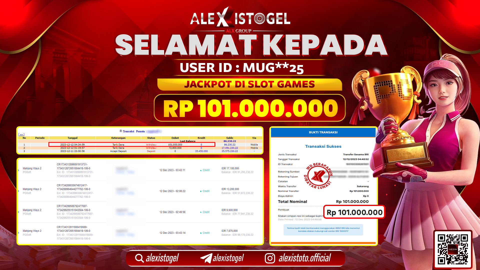 ALEXISTOGEL JACKPOT SLOT GAMES RP. 101.000.000 LUNAS